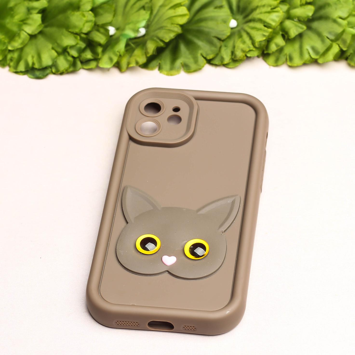 Dark Brown Cute Cat Silicone case for Apple iphone 12