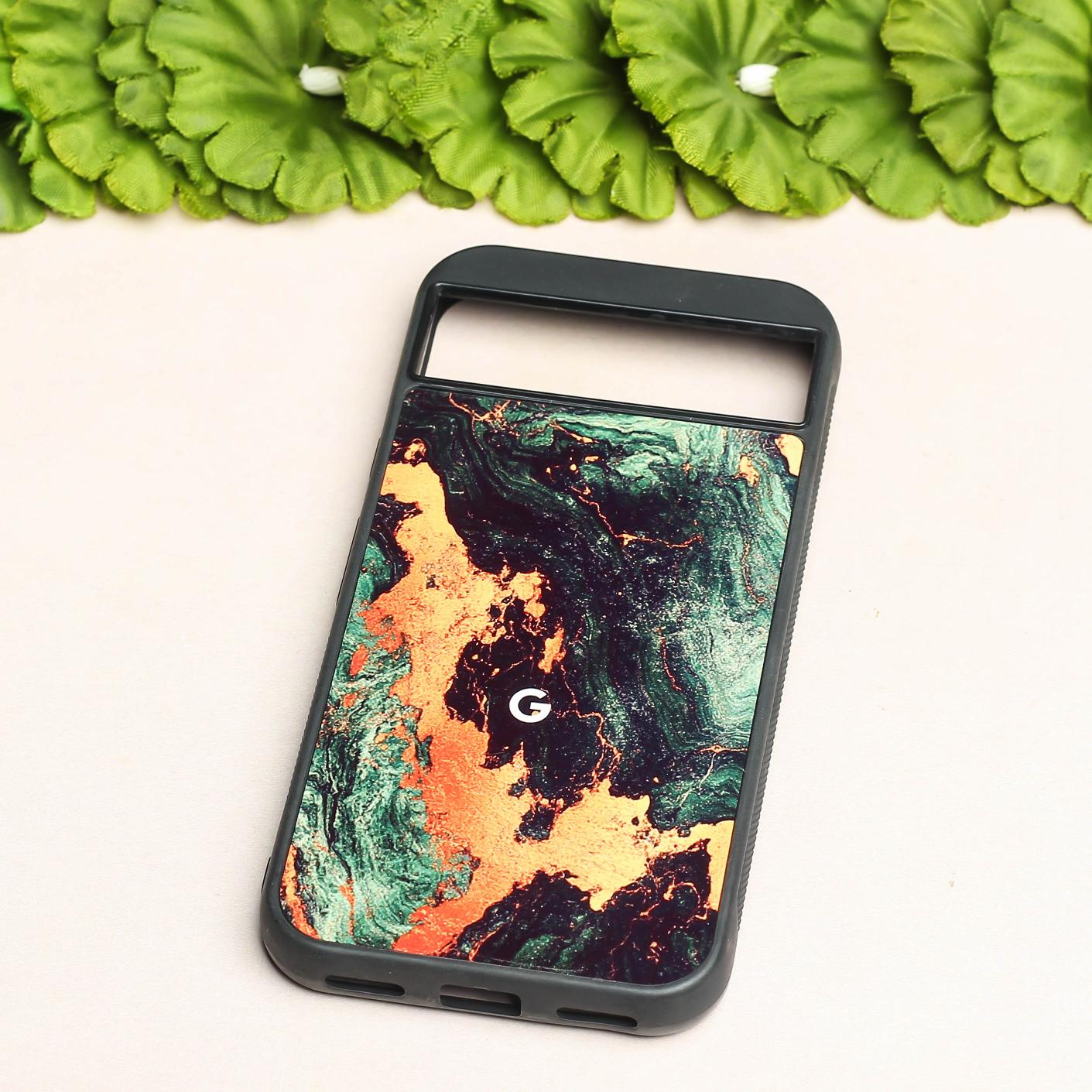 Green Golden elegance marble metal back case for Google Pixel 8