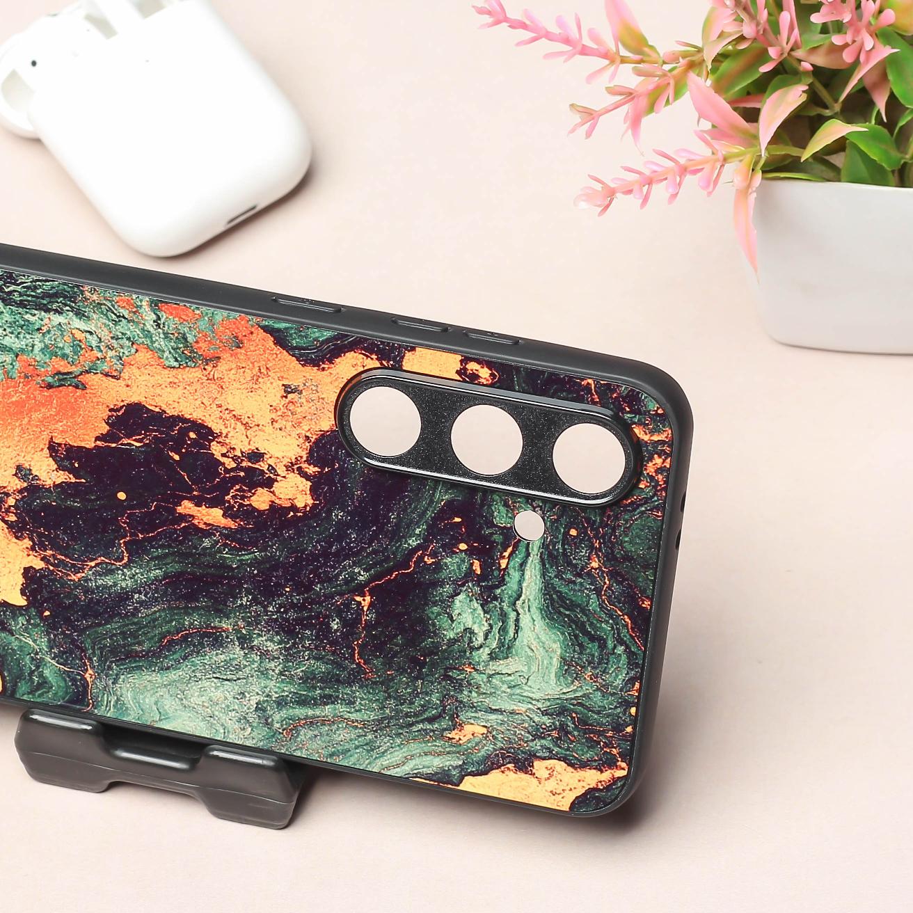 Green Golden elegance marble metal back case for Samung S23 FE