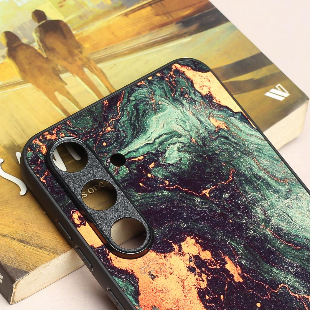 Green Golden elegance marble metal back case for Samsung S24 FE