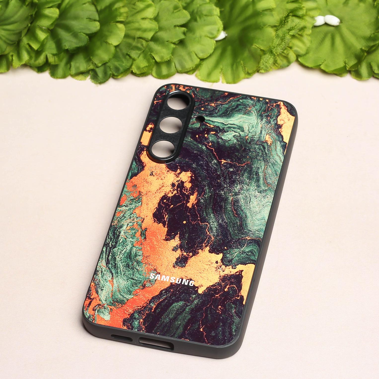 Green Golden elegance marble metal back case for Samsung S24 FE