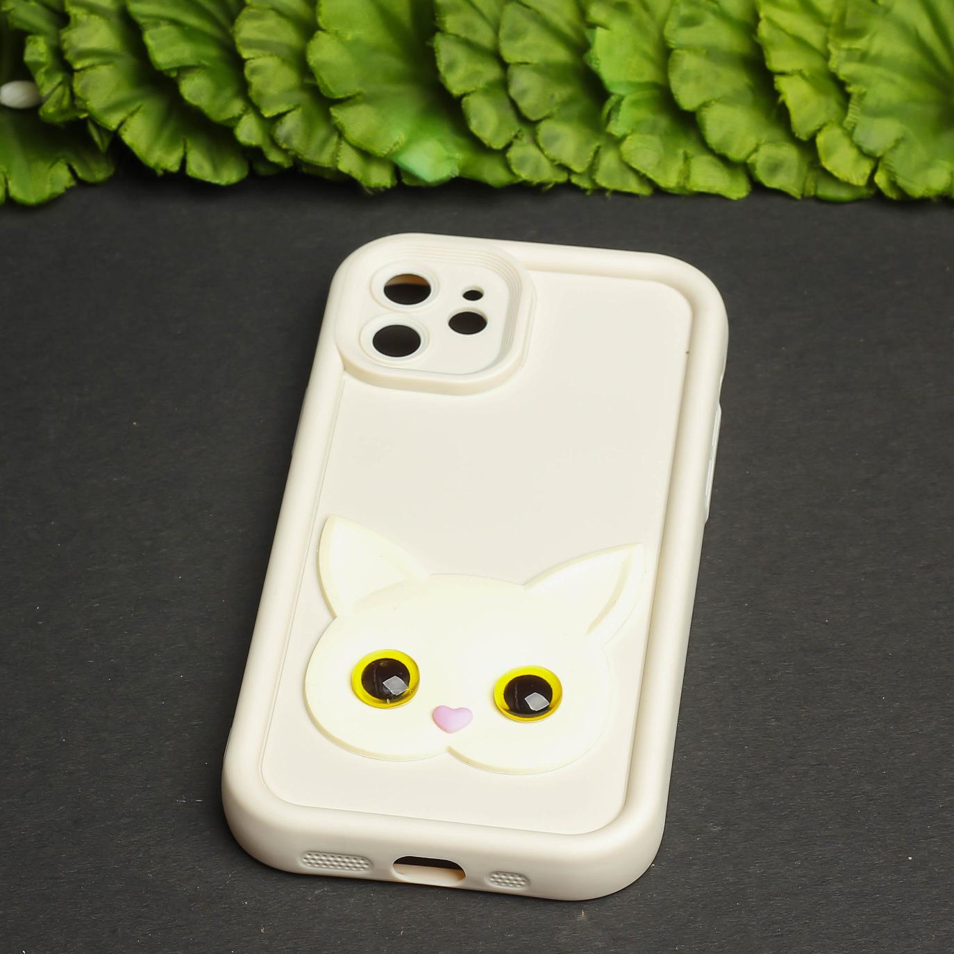 Cream Cute Cat Silicone case for Apple iphone 12
