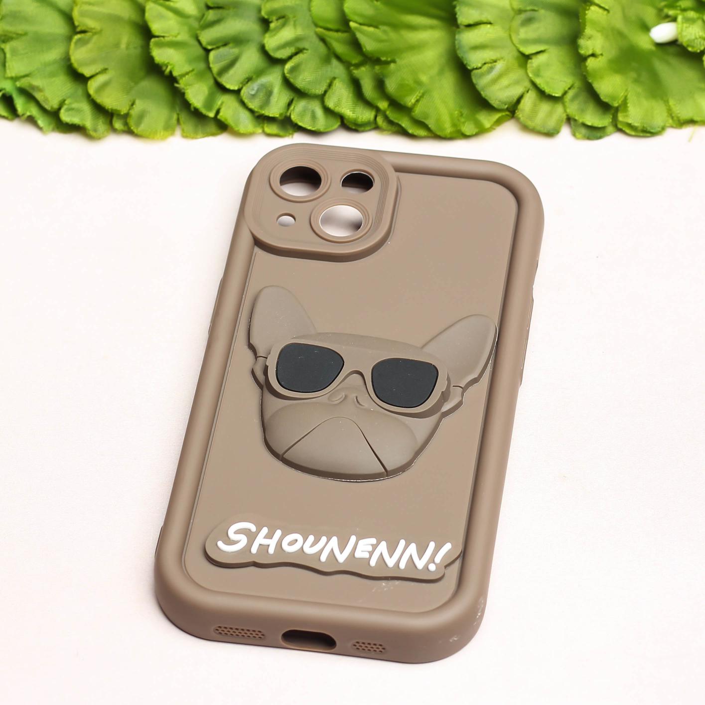 Dark Brown SHOUNENN BULLDOG Silicone case for Apple iphone 15 Plus