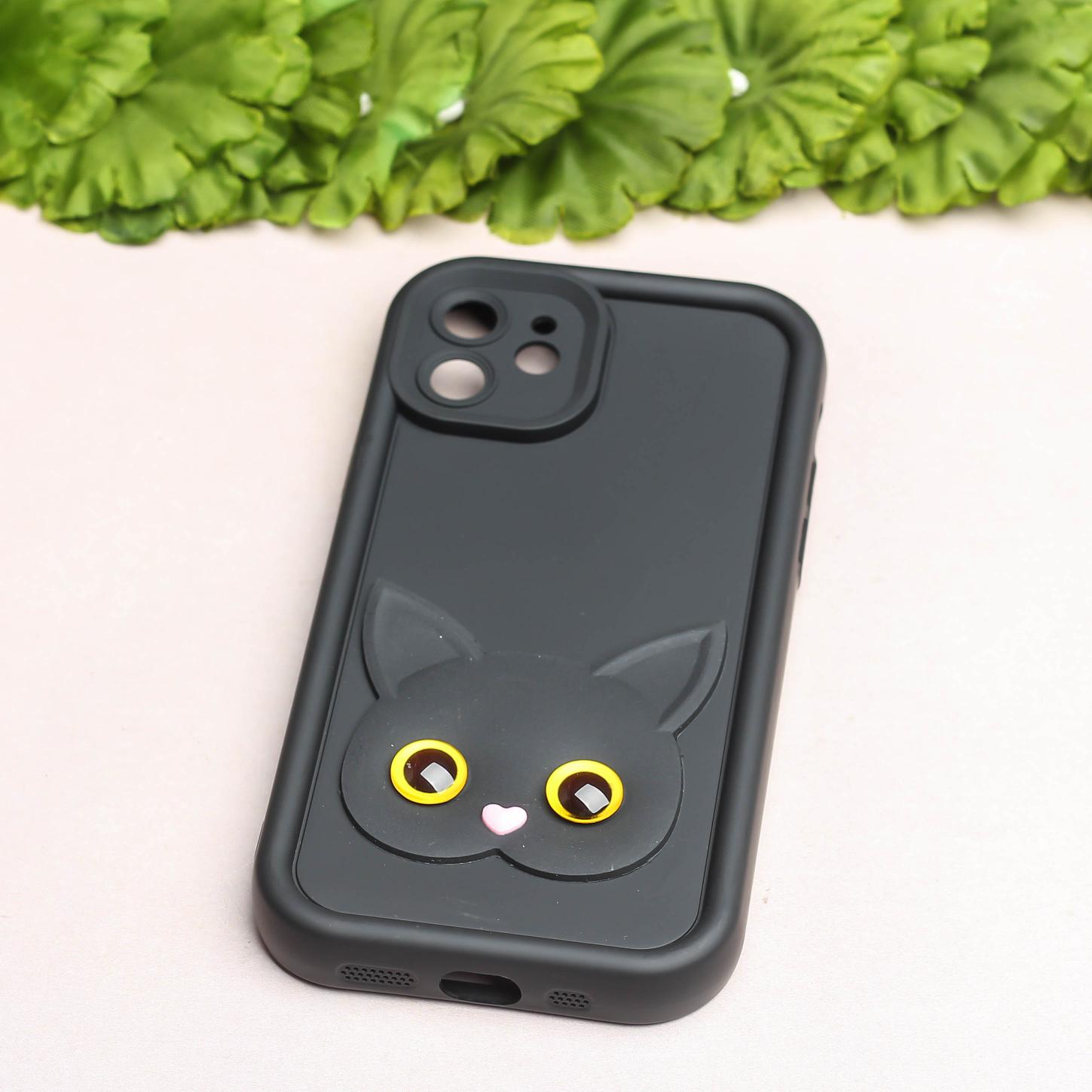 Black Cute Cat Silicone case for Apple iphone 12
