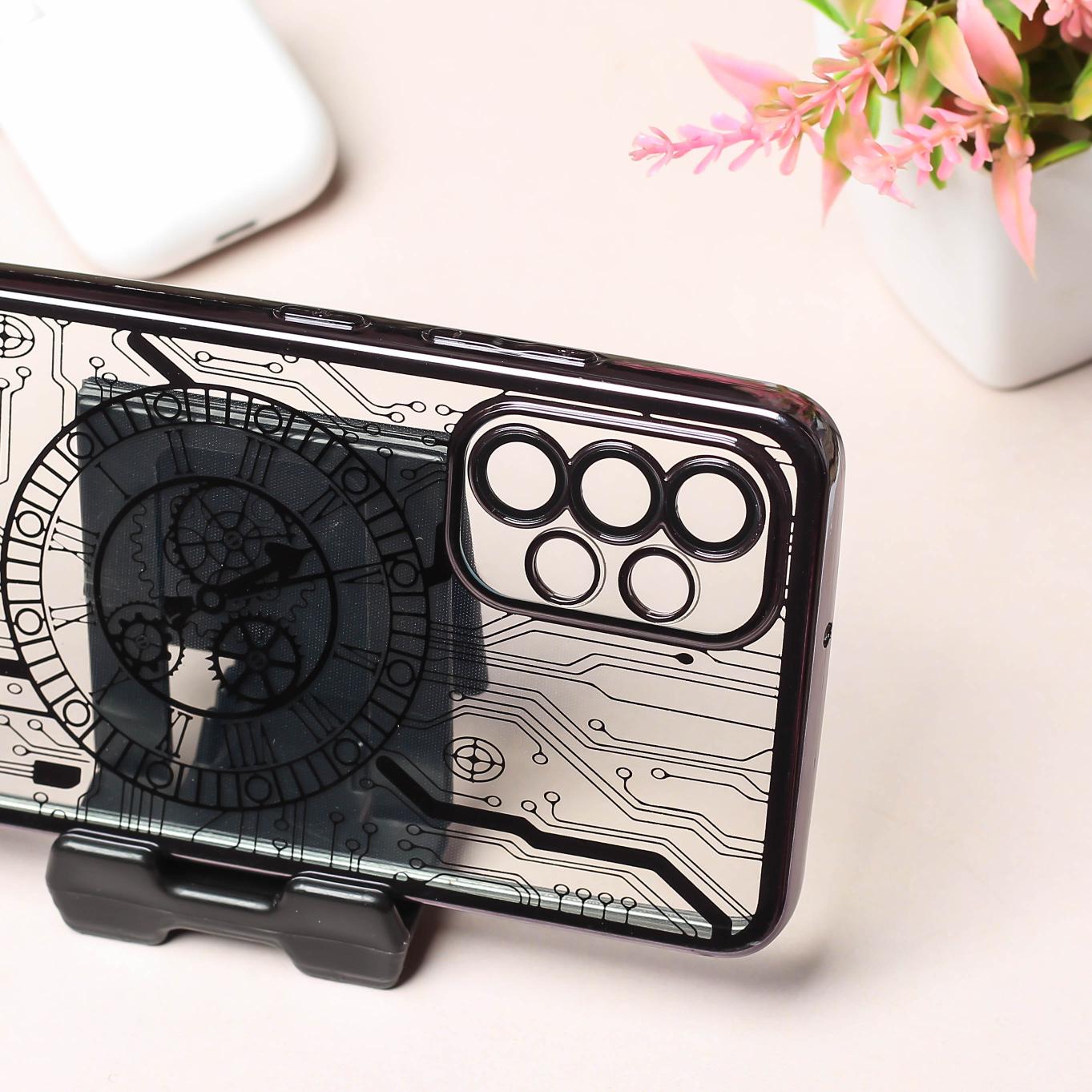 Black Watch Machine Logo Cut Transparent Case for Samsung A32 4g