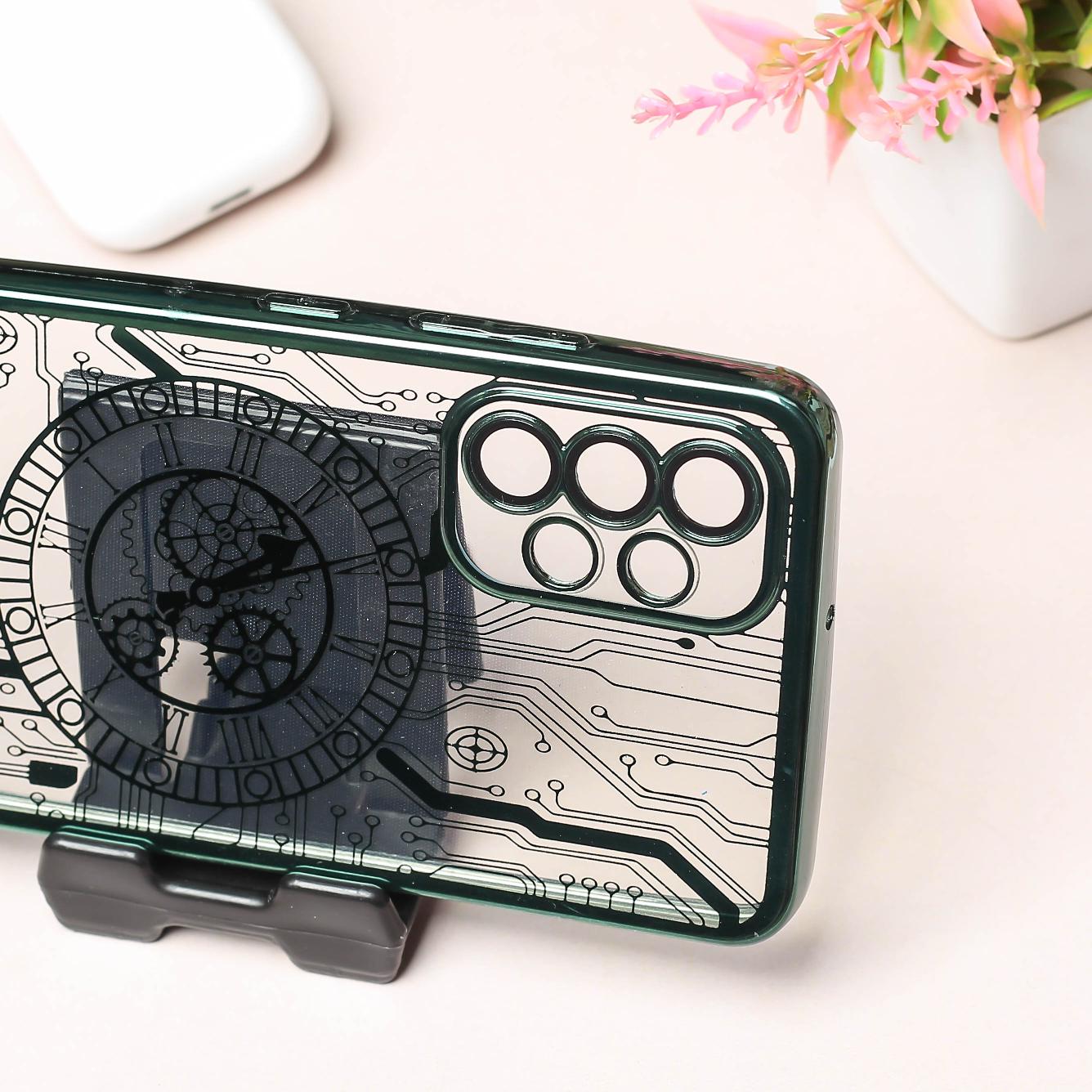 Green Watch Machine Logo Cut Transparent Case for Samsung A32 4g