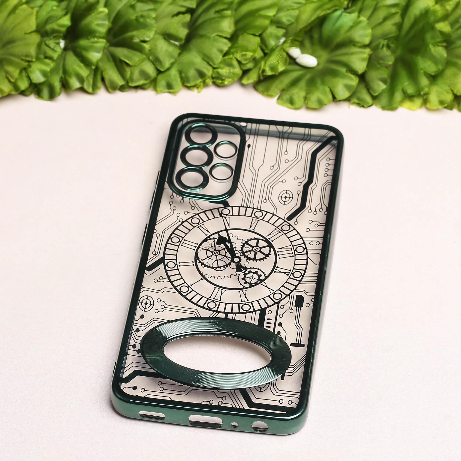 Green Watch Machine Logo Cut Transparent Case for Samsung A32 4g