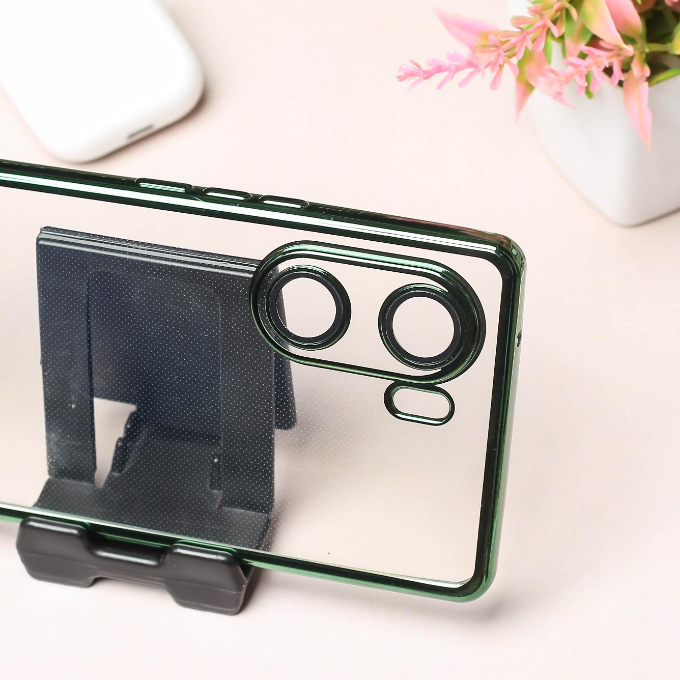 Green 6D Chrome Logo Cut Transparent Case for Vivo V29E