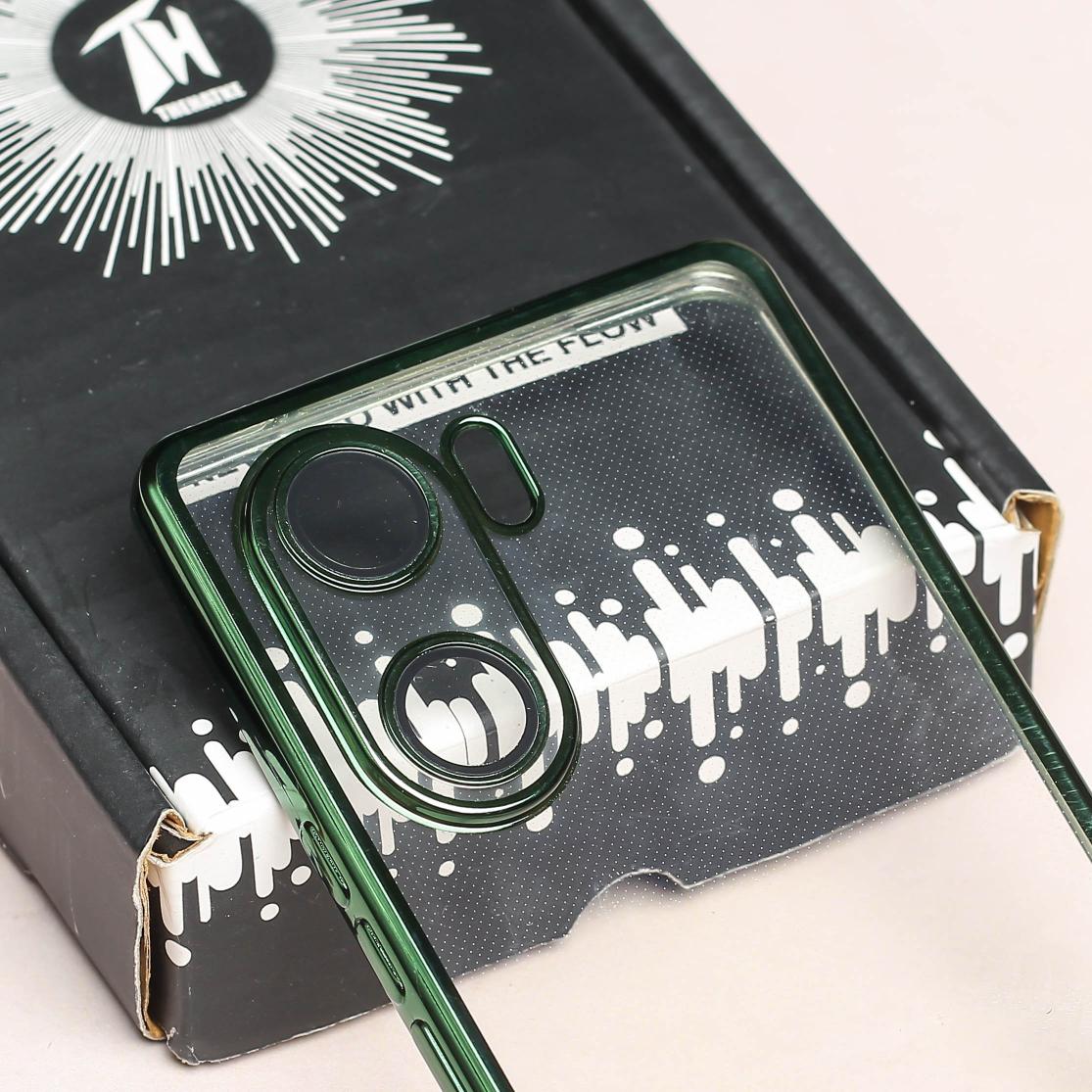 Green 6D Chrome Logo Cut Transparent Case for Vivo V29E