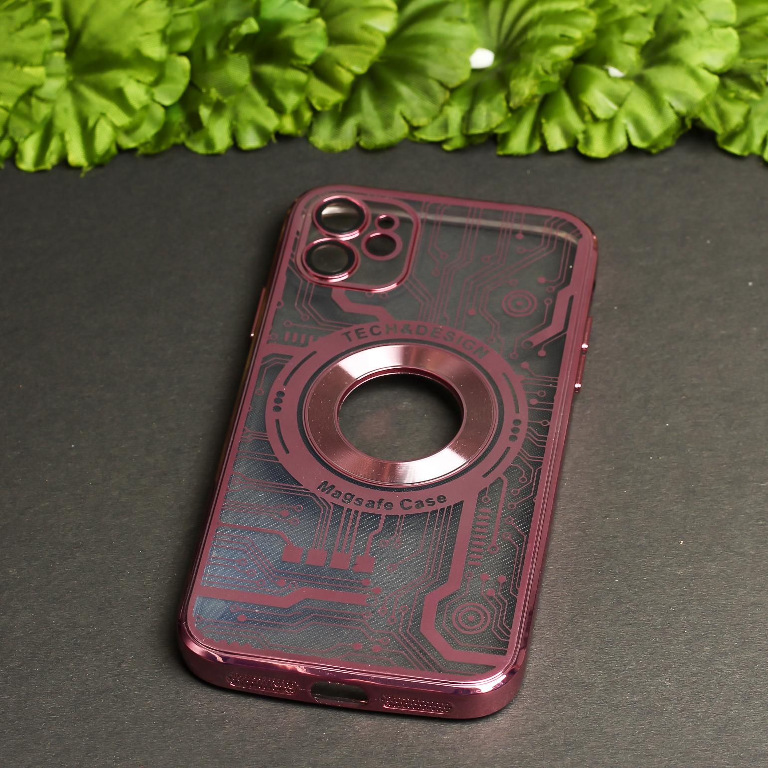 Pink Watch Machine Logo Cut Transparent Case for Apple Iphone 12