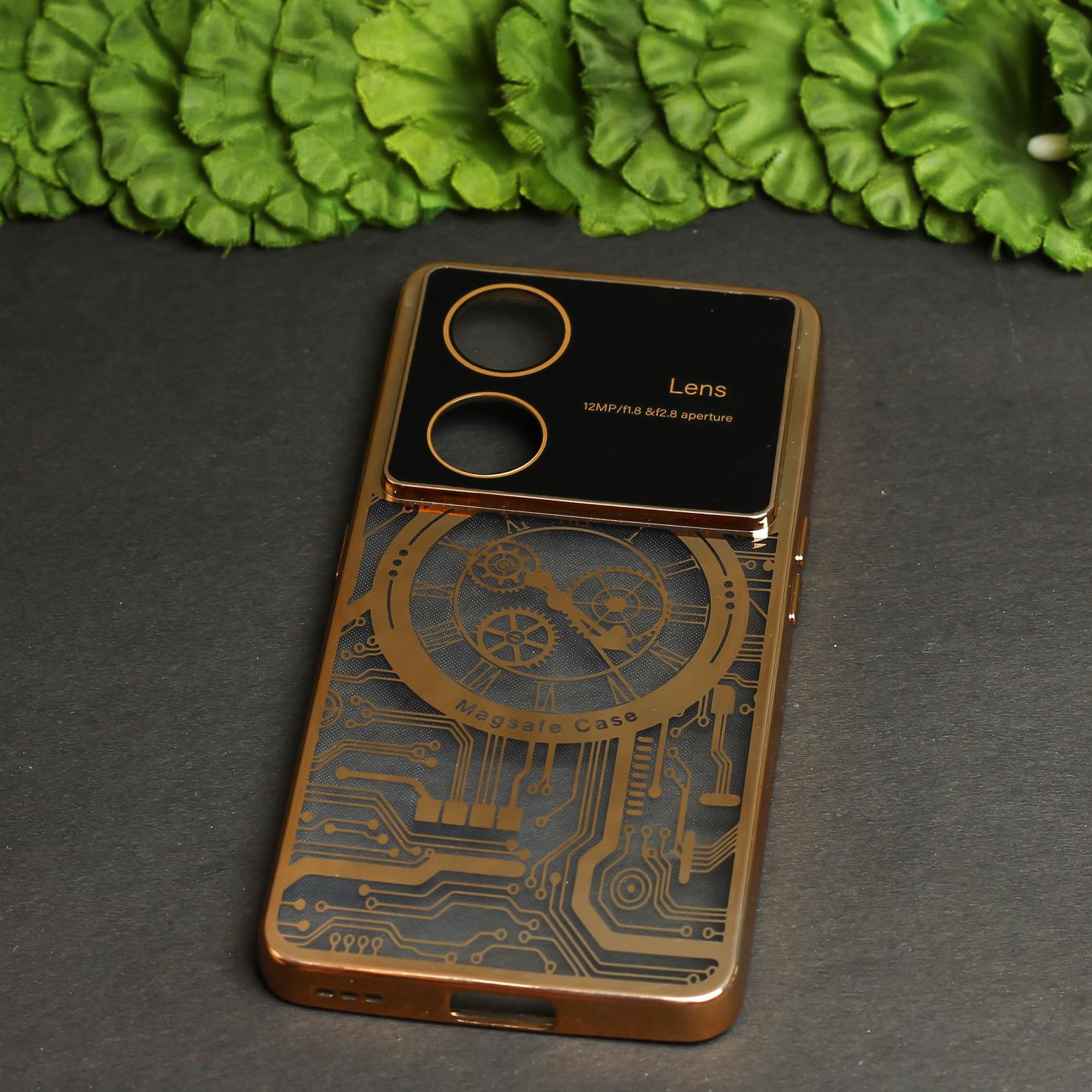 Gold Watch Machine Logo Cut Transparent Case for Oppo Reno 8T