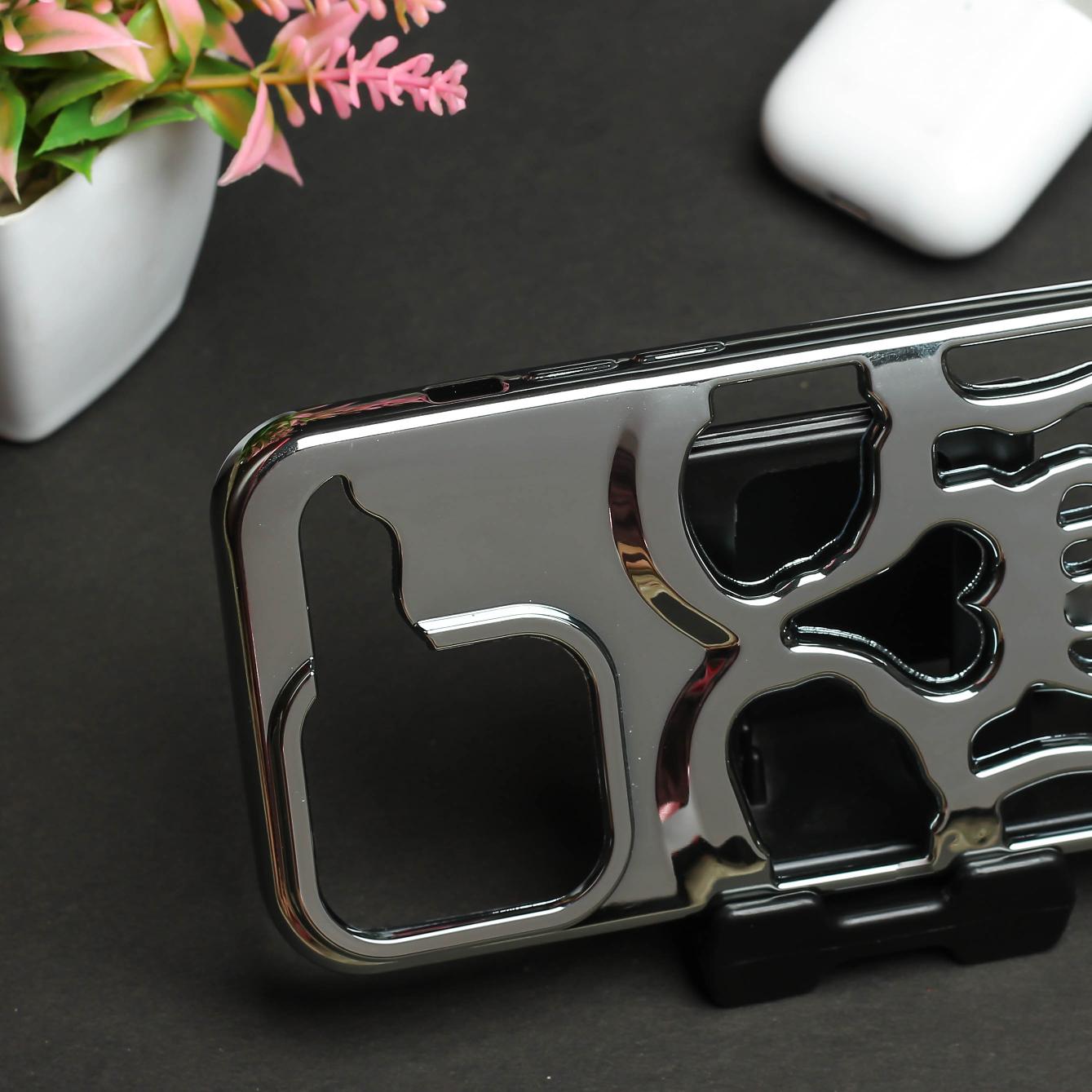 Silver Hollow Skull Design Silicone case for Apple iphone 15 Pro