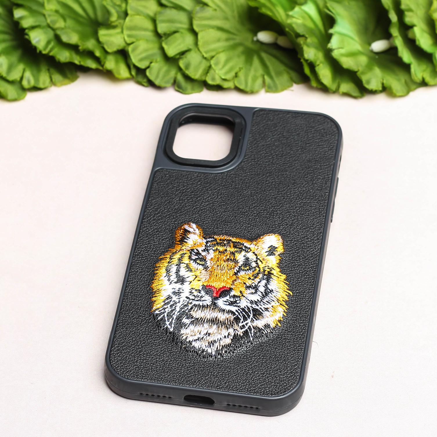 Black Leather Yellow Lion Ornamented for Apple iPhone 11