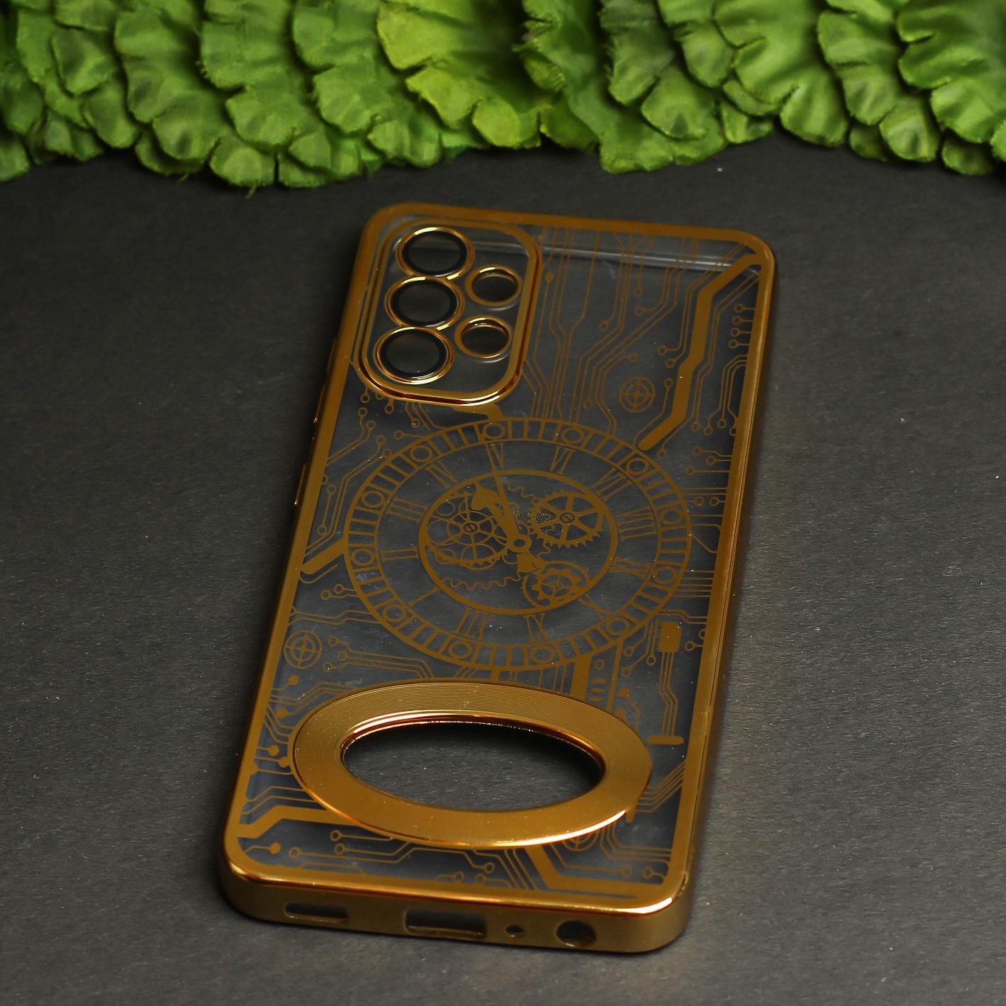 Gold Watch Machine Logo Cut Transparent Case for Samsung A32 4g