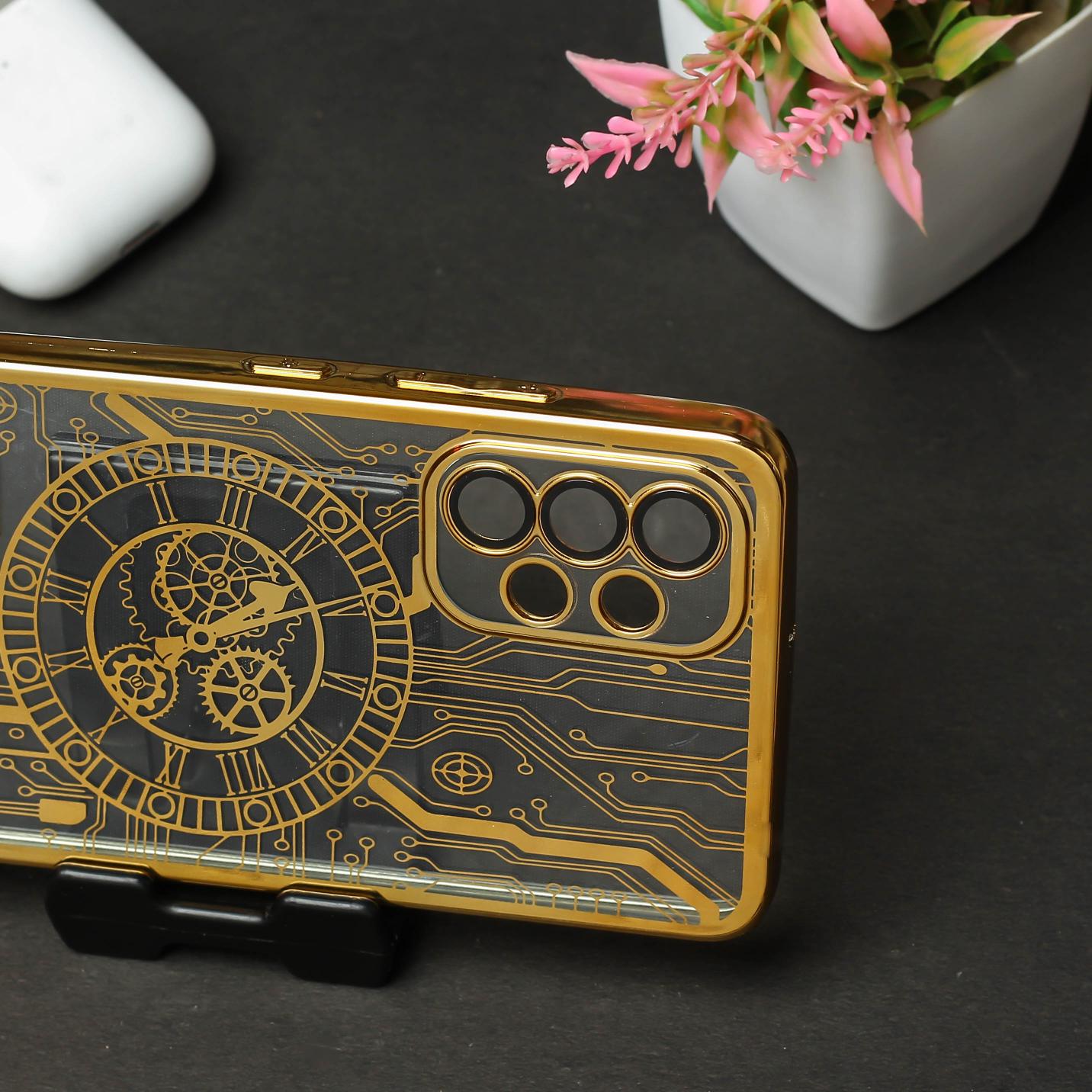 Gold Watch Machine Logo Cut Transparent Case for Samsung A32 4g