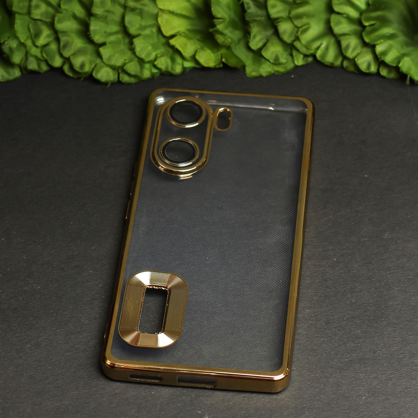 Golden 6D Chrome Logo Cut Transparent Case for Vivo V29E