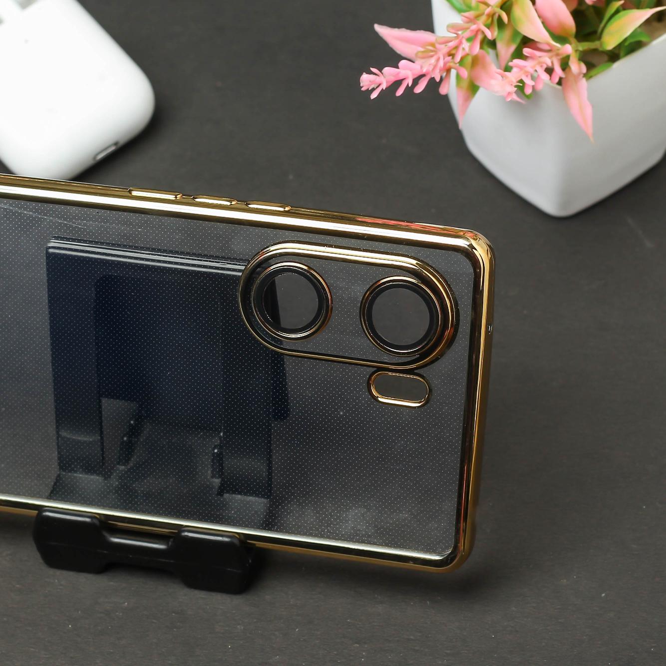 Golden 6D Chrome Logo Cut Transparent Case for Vivo V29E