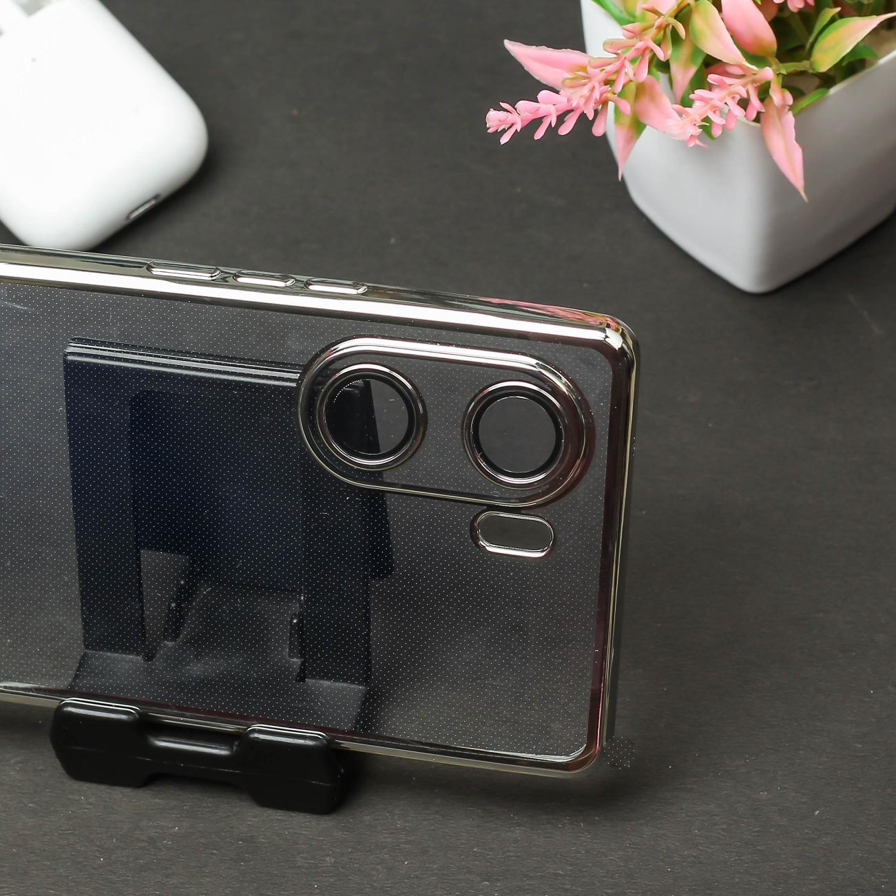 Silver 6D Chrome Logo Cut Transparent Case for Vivo V29E