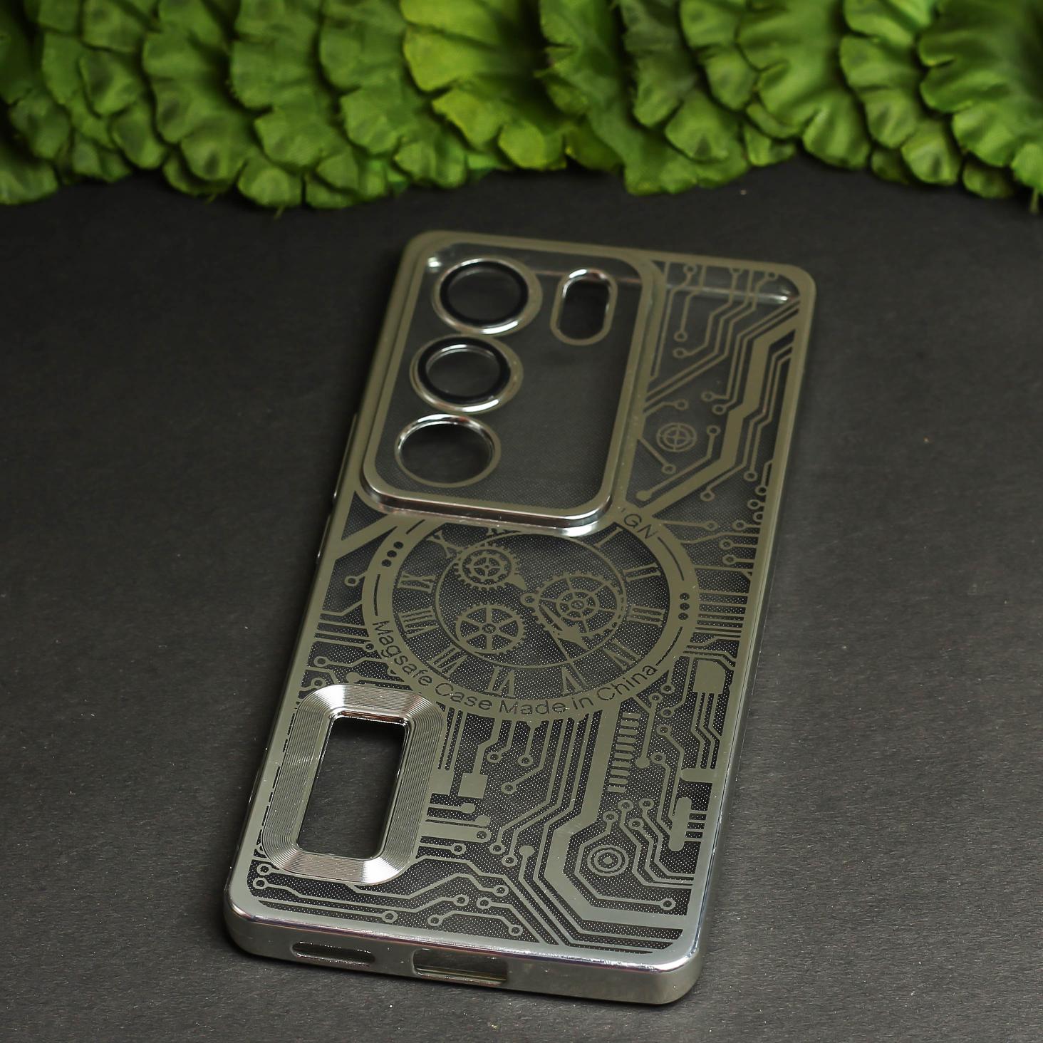 Silver Watch Machine Logo Cut Transparent Case for Vivo V29 5G