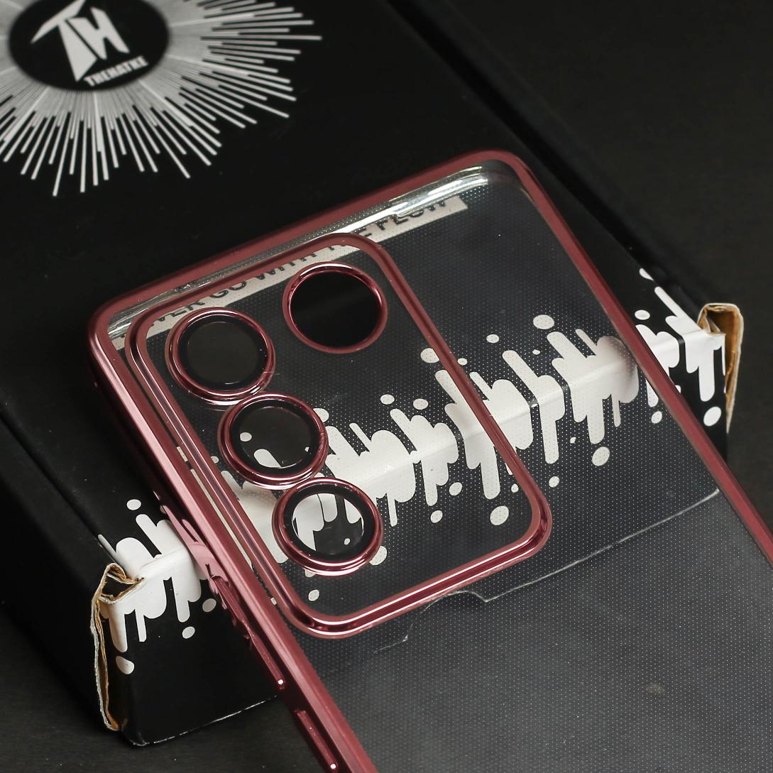 Pink 6D Chrome Logo Cut Transparent Case for Vivo V27 5G