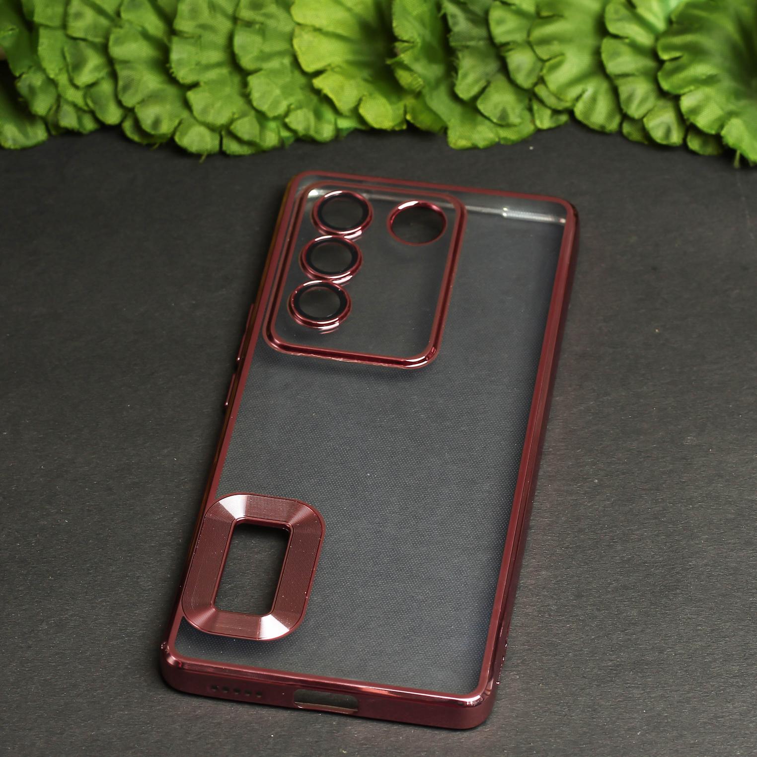 Pink 6D Chrome Logo Cut Transparent Case for Vivo V27 5G