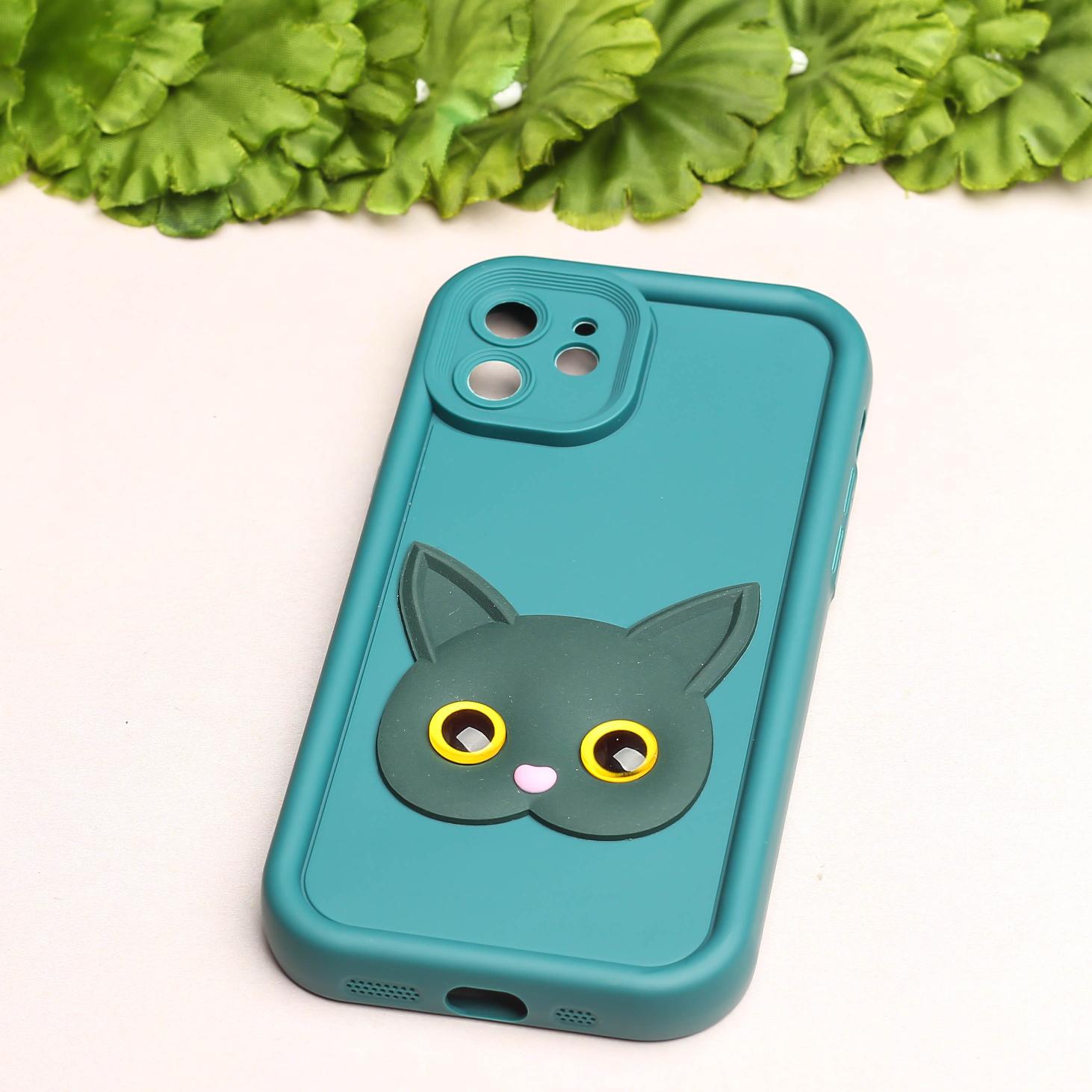 Green Cute Cat Silicone case for Apple iphone 12