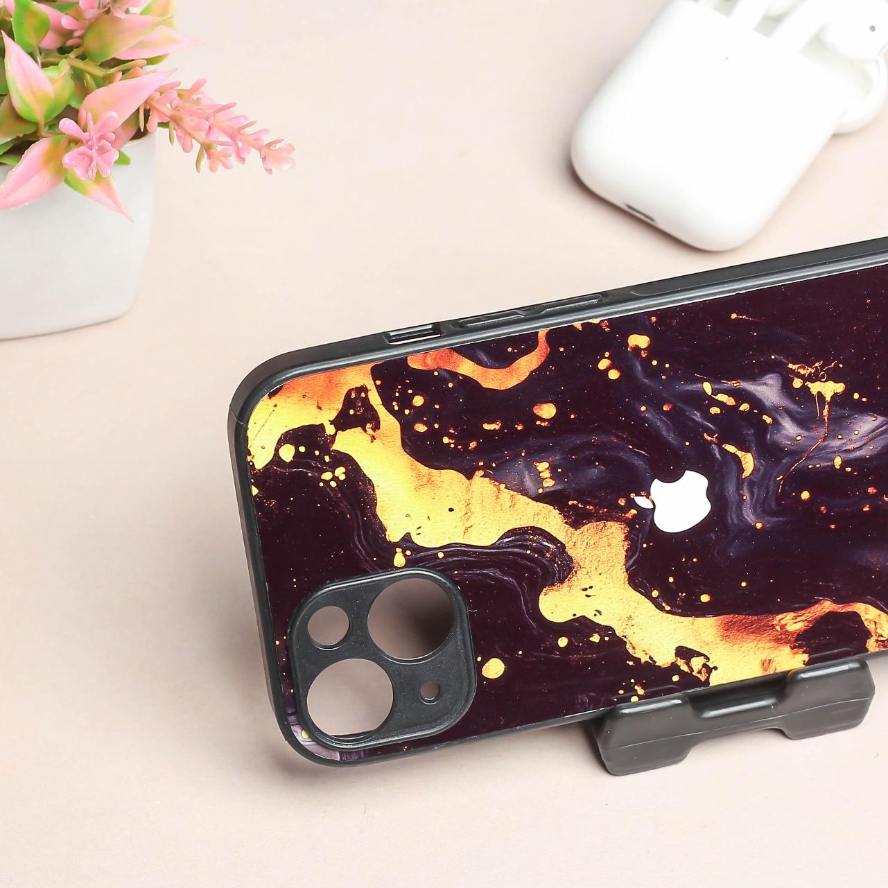 Black Gold Blaze metal back case for Apple Iphone 15 Plus