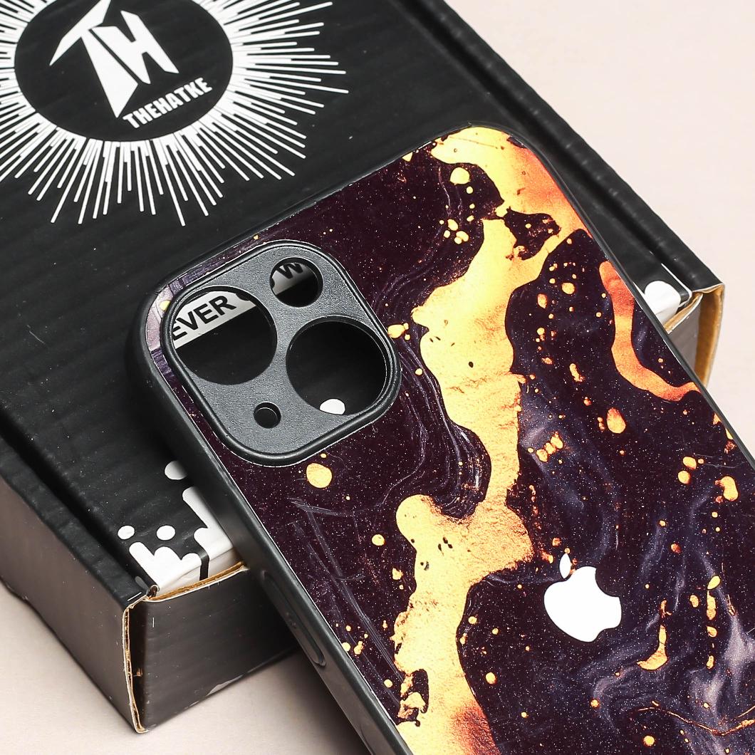 Black Gold Blaze metal back case for Apple Iphone 14