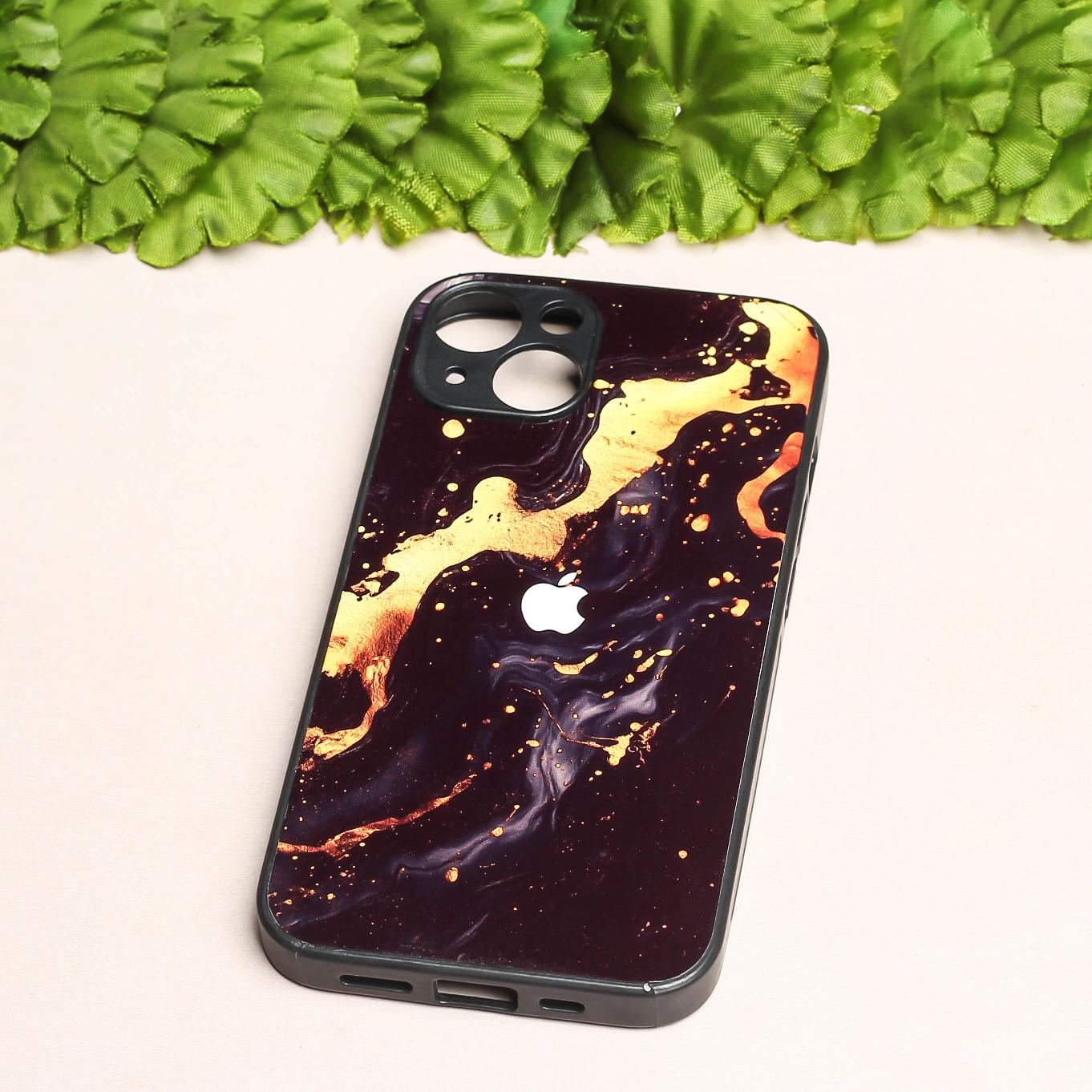 Black Gold Blaze metal back case for Apple Iphone 14