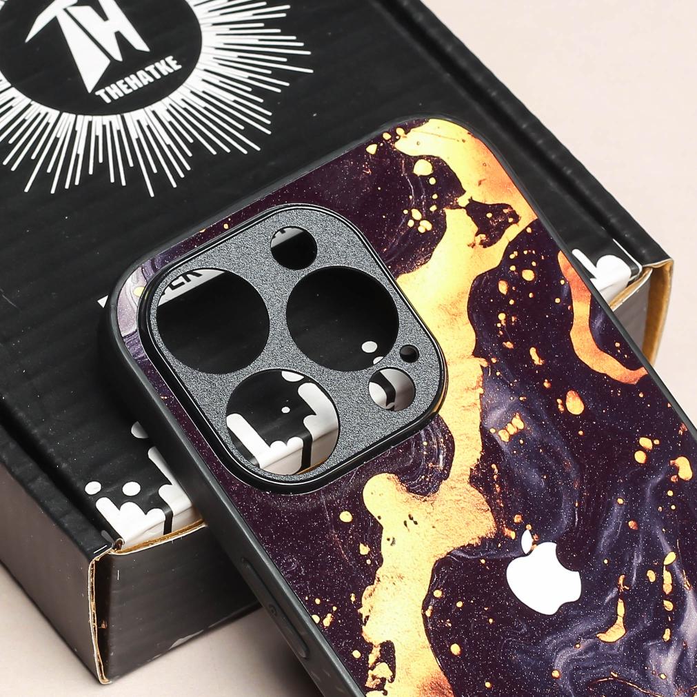 Black Gold Blaze metal back case for Apple Iphone 16 Pro