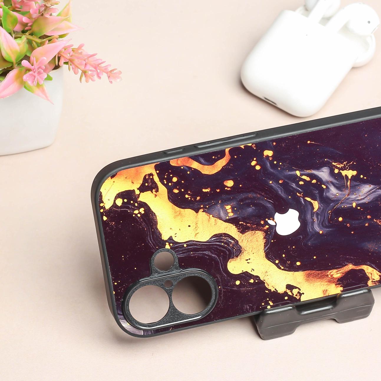 Black Gold Blaze metal back case for Apple Iphone 16