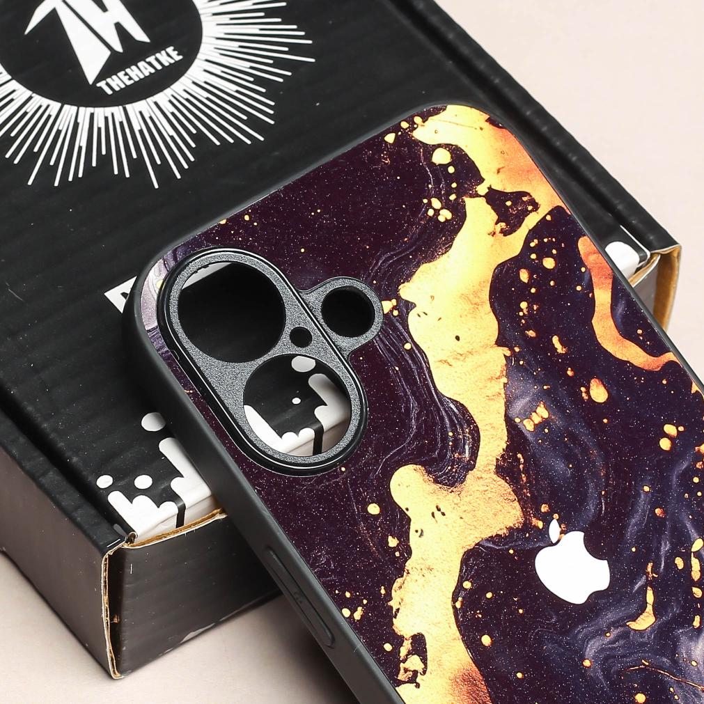 Black Gold Blaze metal back case for Apple Iphone 16