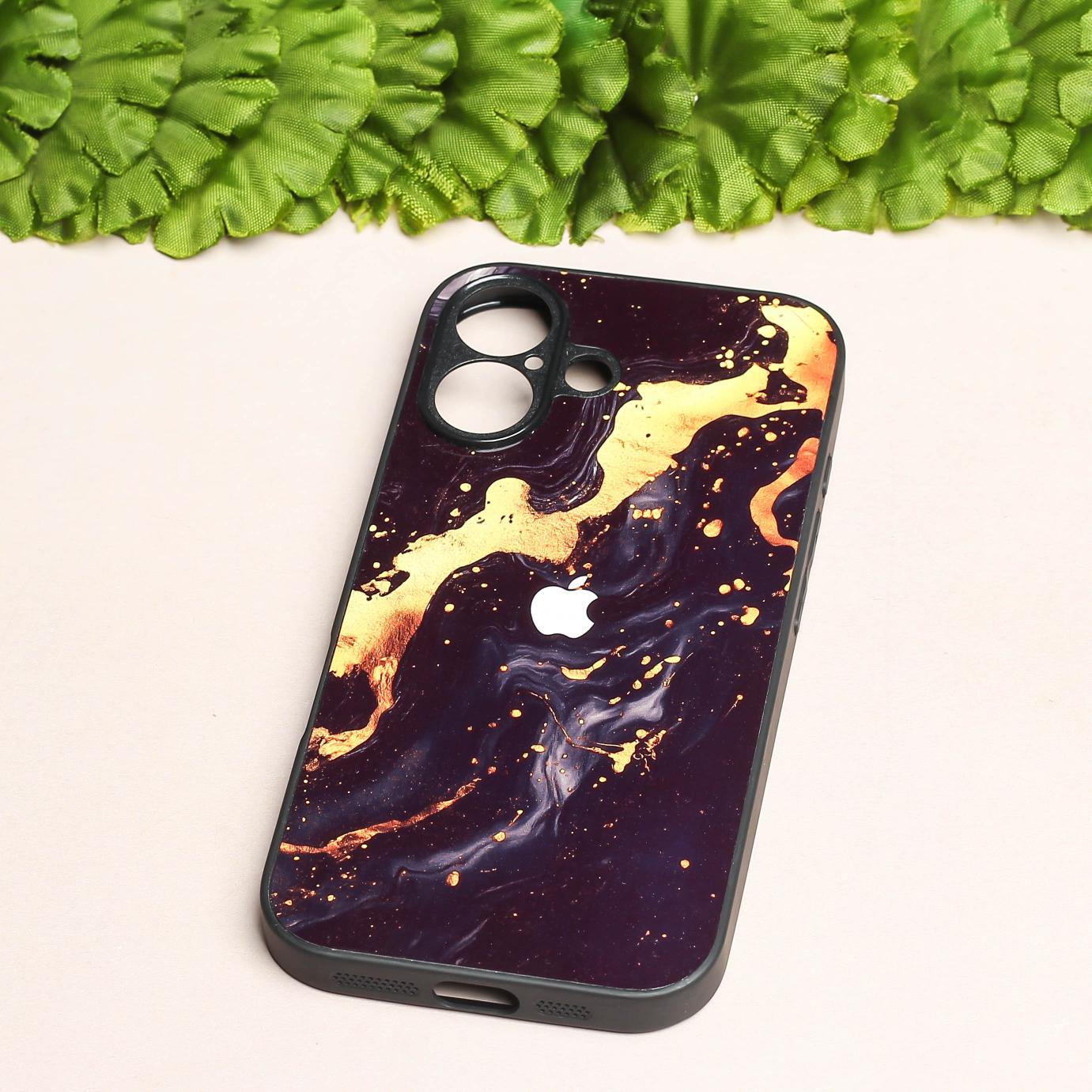 Black Gold Blaze metal back case for Apple Iphone 16