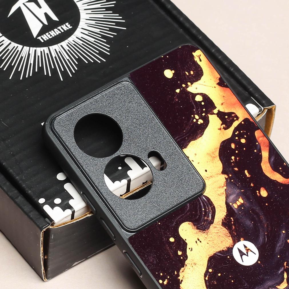 Black Gold Blaze metal back case for Moto Edge 50 Fusion