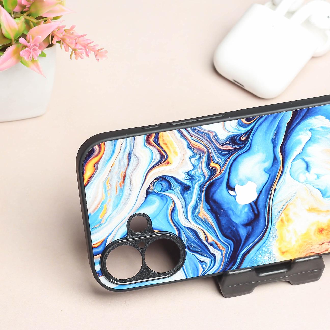 Blue Opulent metal back case for Apple Iphone 16