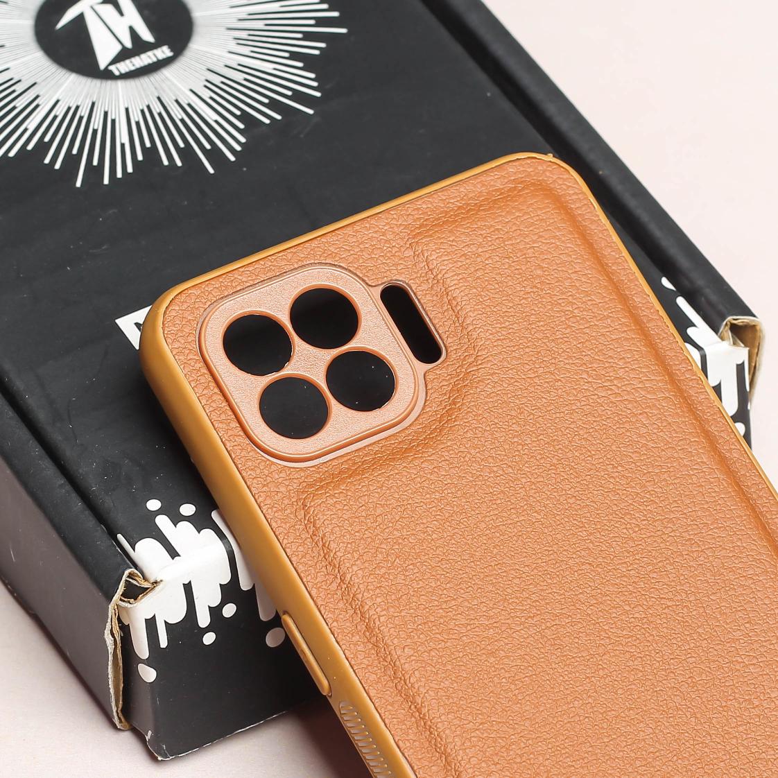 Raised Edges Brown Leather Case for Oppo F17 Pro