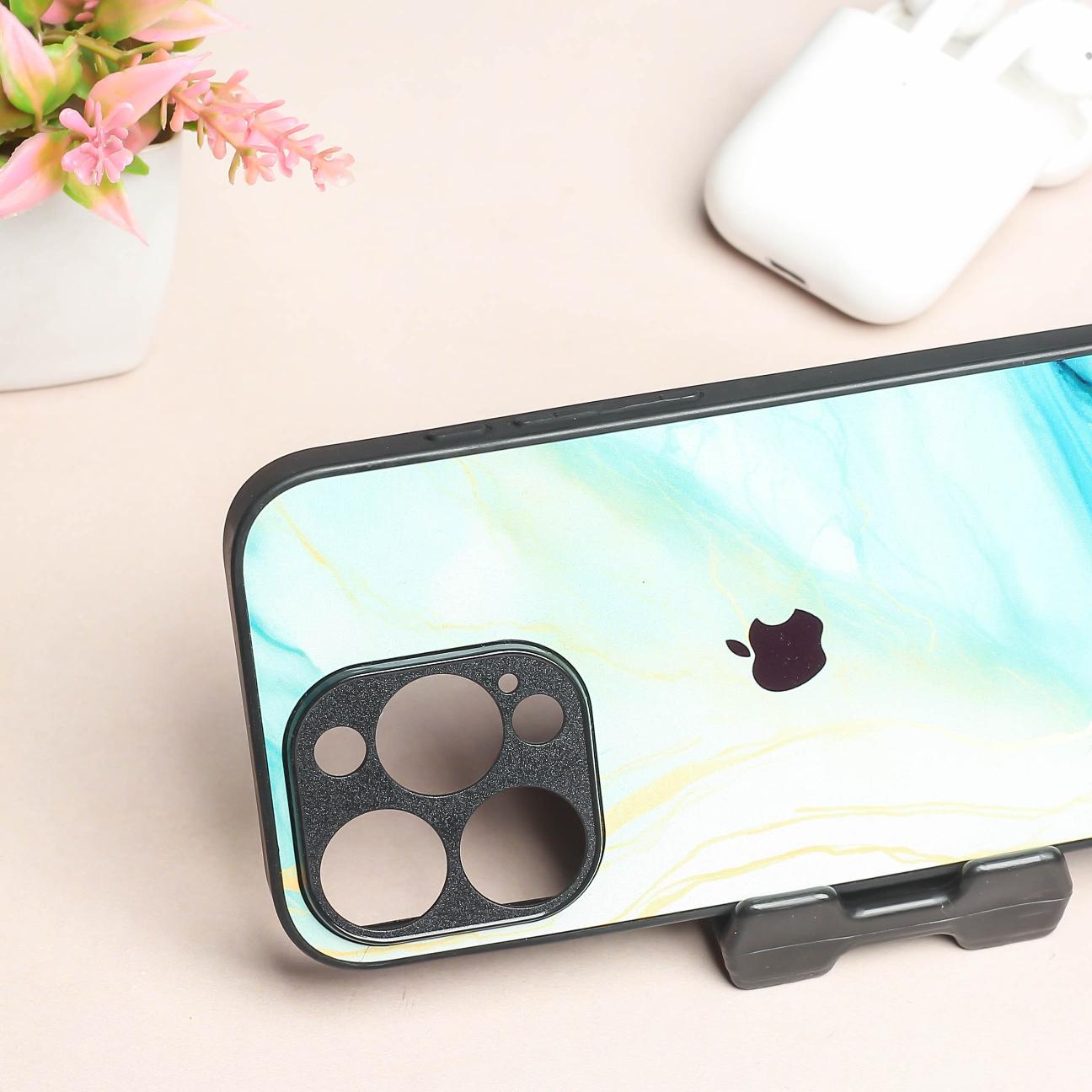 Green Luxe Marble metal back case for Apple Iphone 14 Pro Max