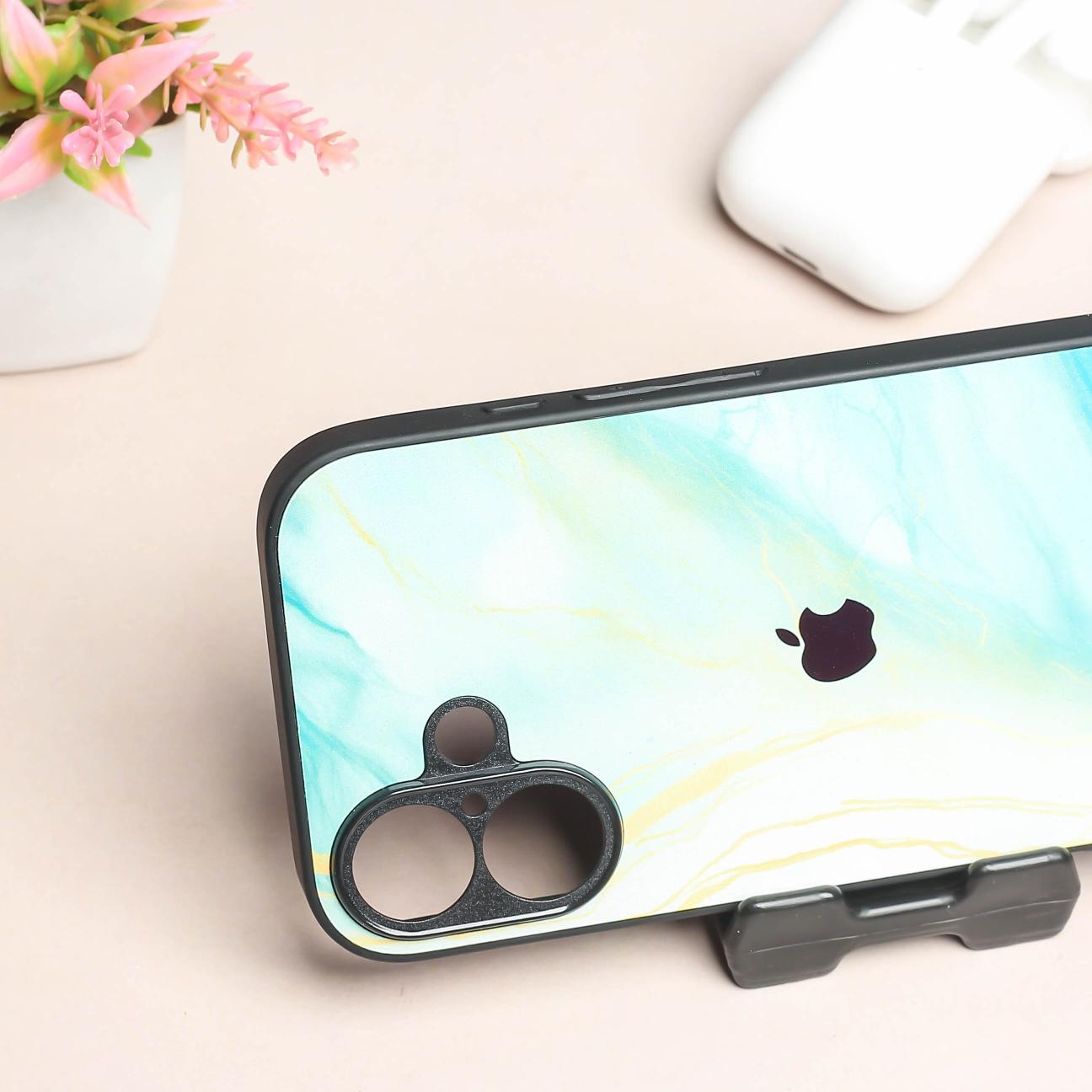 Green Luxe Marble metal back case for Apple Iphone 16