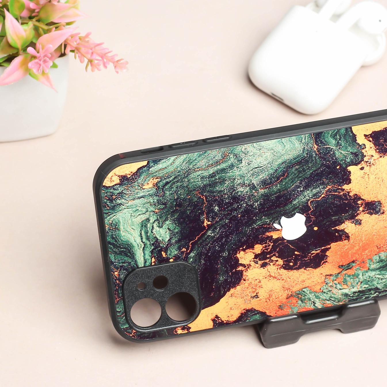 Green Golden elegance marble metal back case for Apple Iphone 12