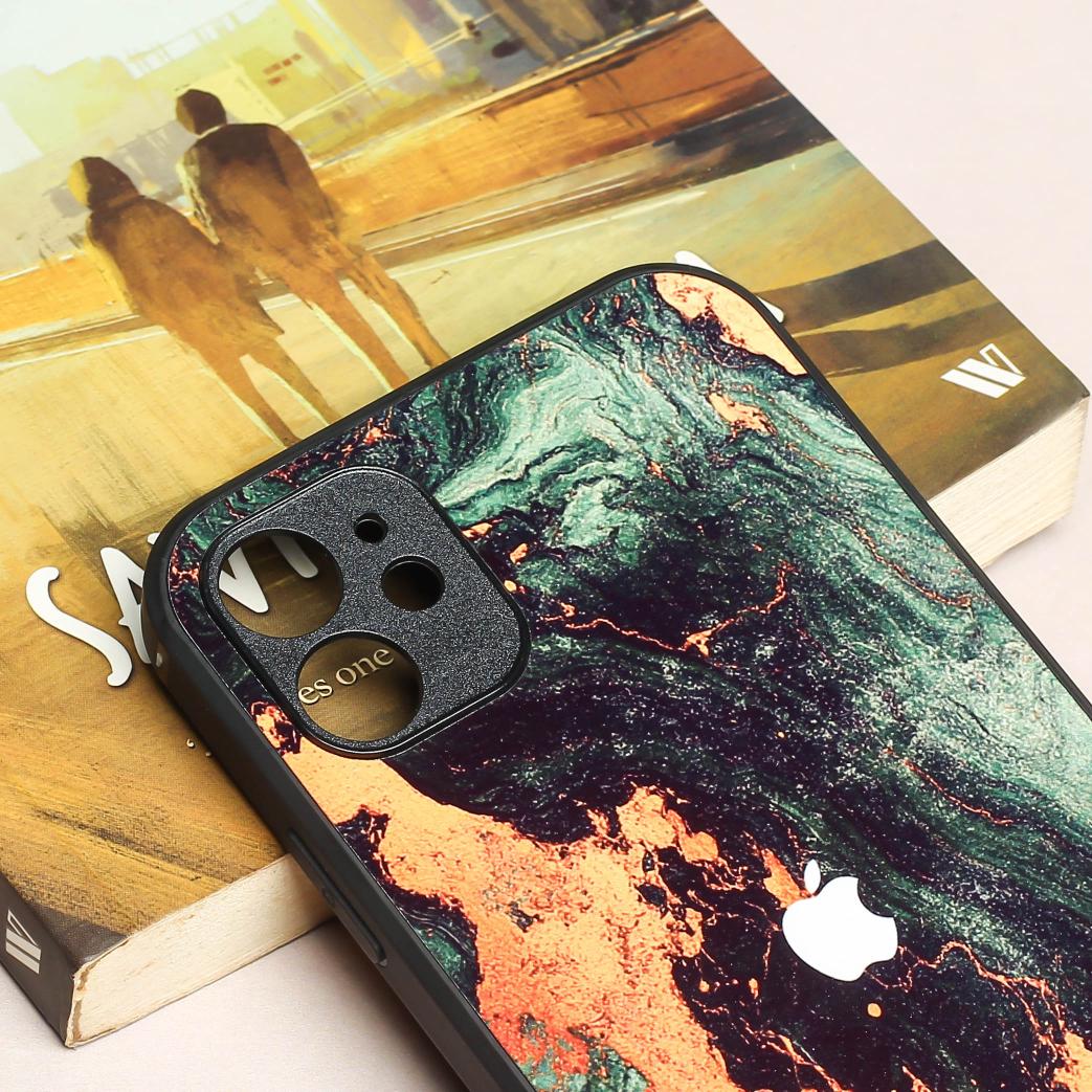 Green Golden elegance marble metal back case for Apple Iphone 12