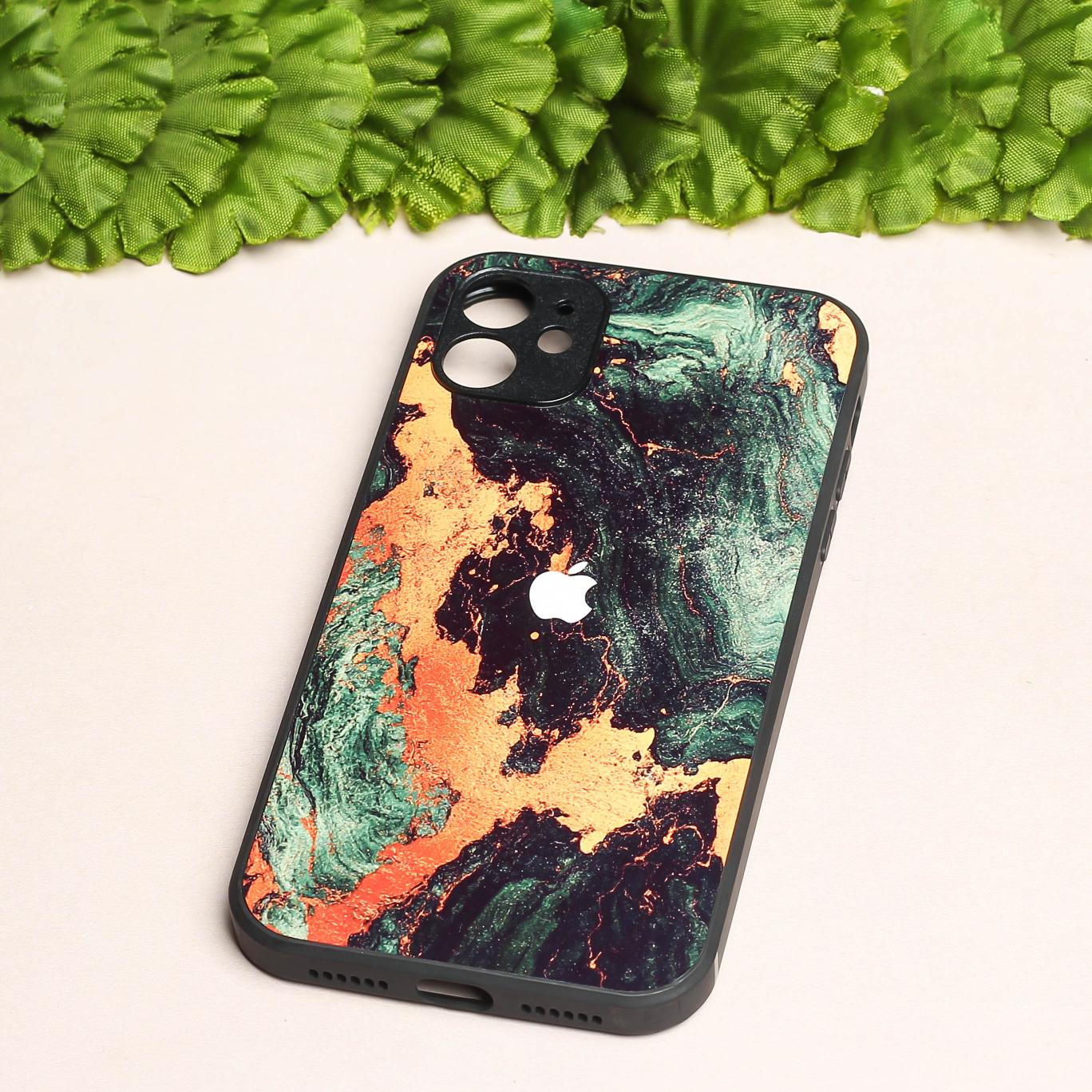 Green Golden elegance marble metal back case for Apple Iphone 12