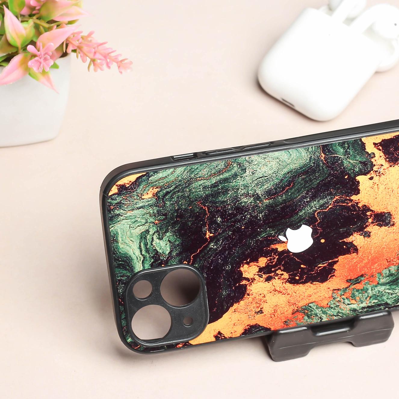 Green Golden elegance marble metal back case for Apple Iphone 14 Plus