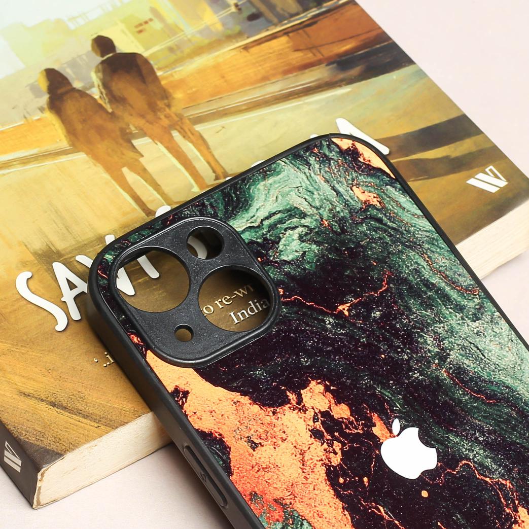 Green Golden elegance marble metal back case for Apple Iphone 14