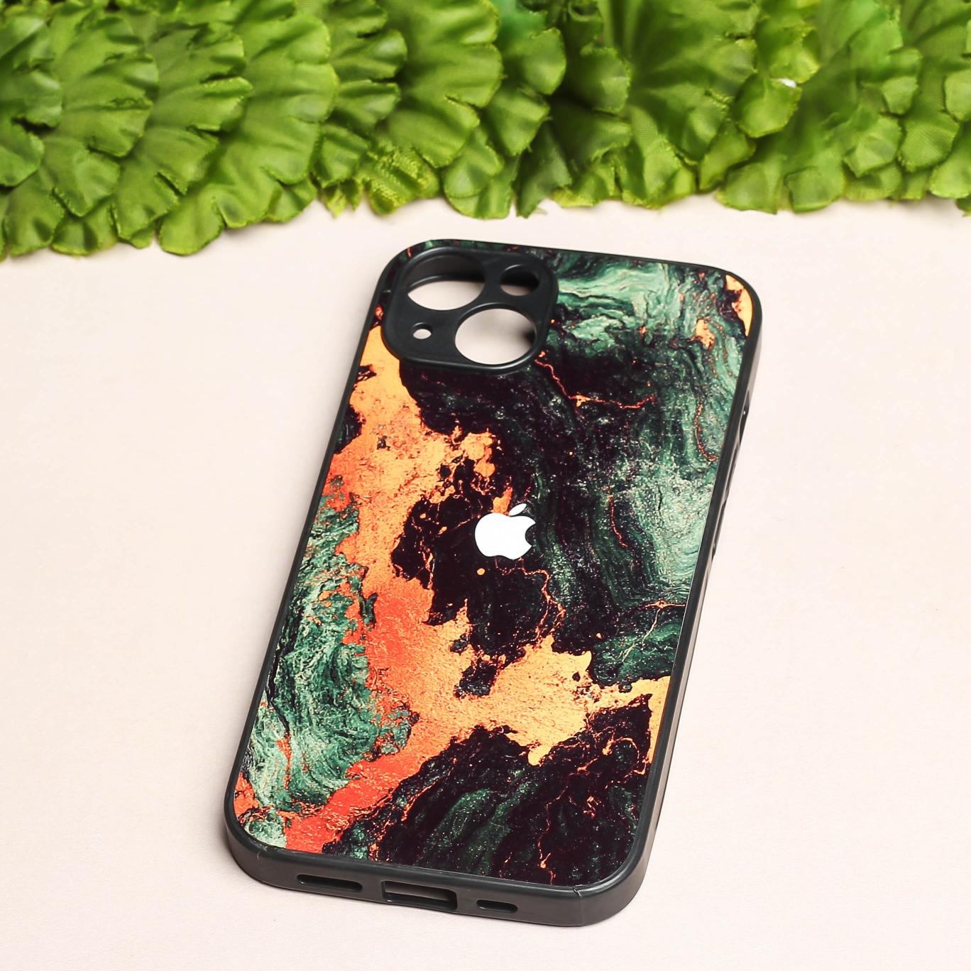 Green Golden elegance marble metal back case for Apple Iphone 14