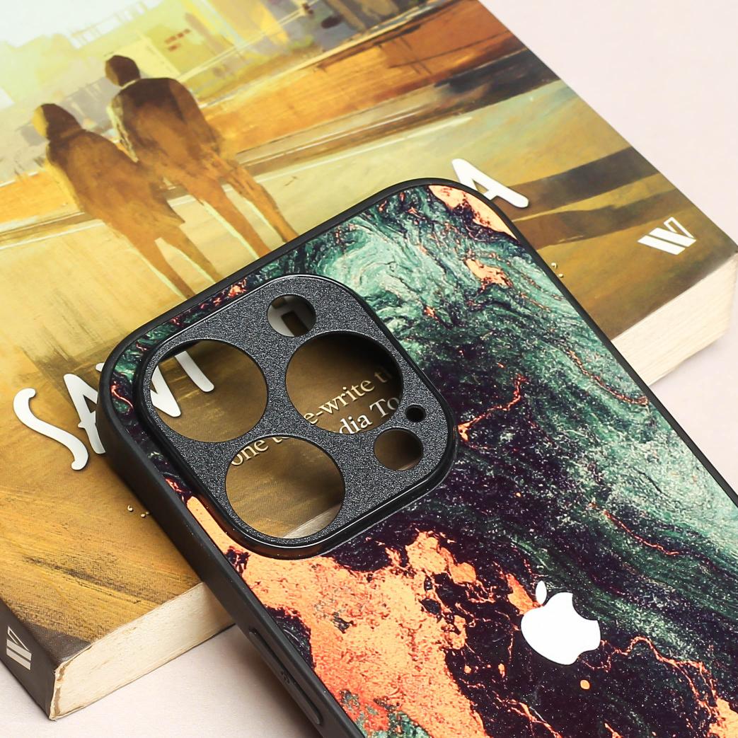 Green Golden elegance marble metal back case for Apple Iphone 15 Pro