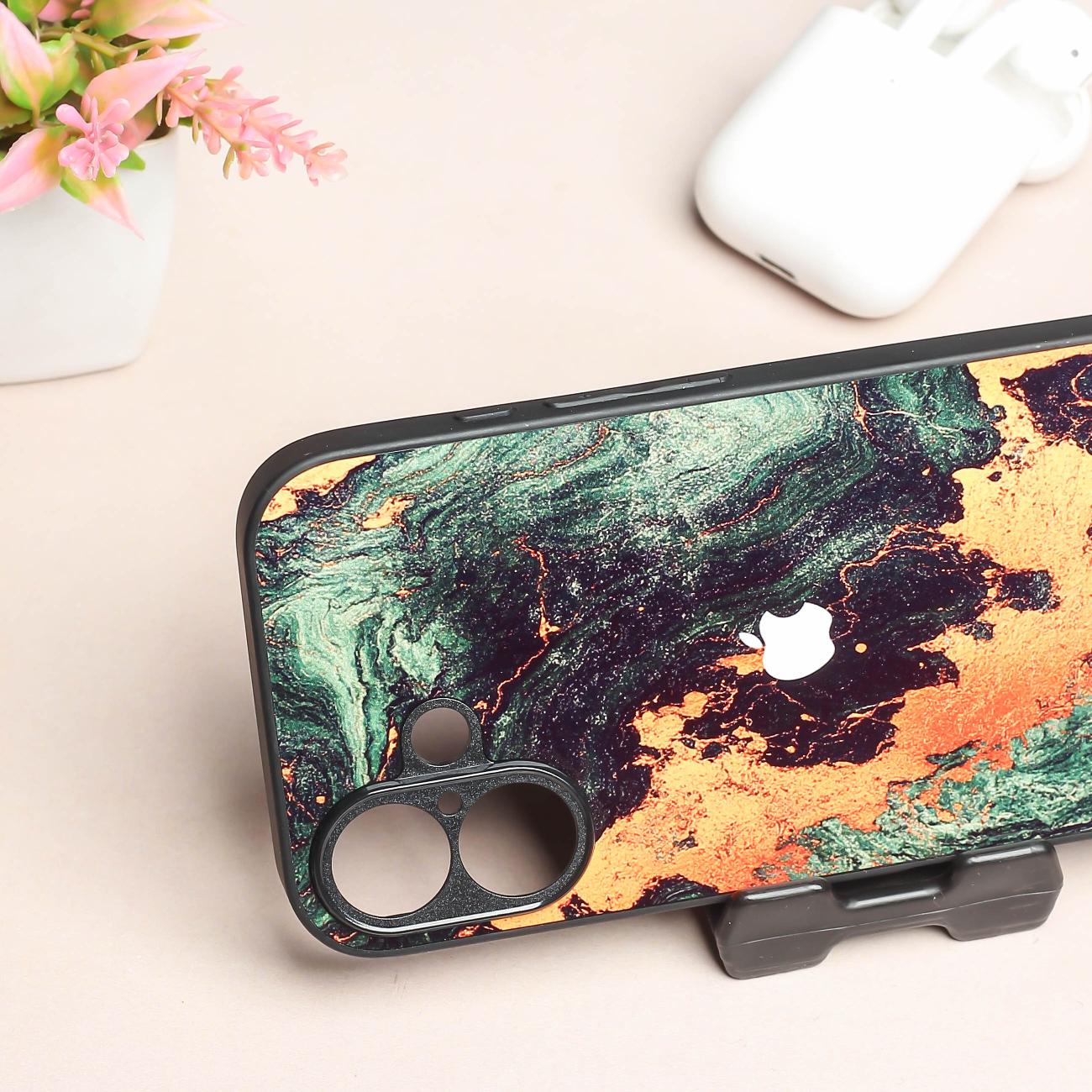 Green Golden elegance marble metal back case for Apple Iphone 16