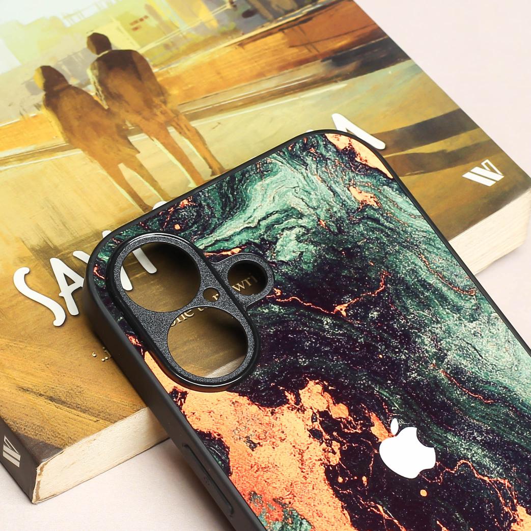 Green Golden elegance marble metal back case for Apple Iphone 16