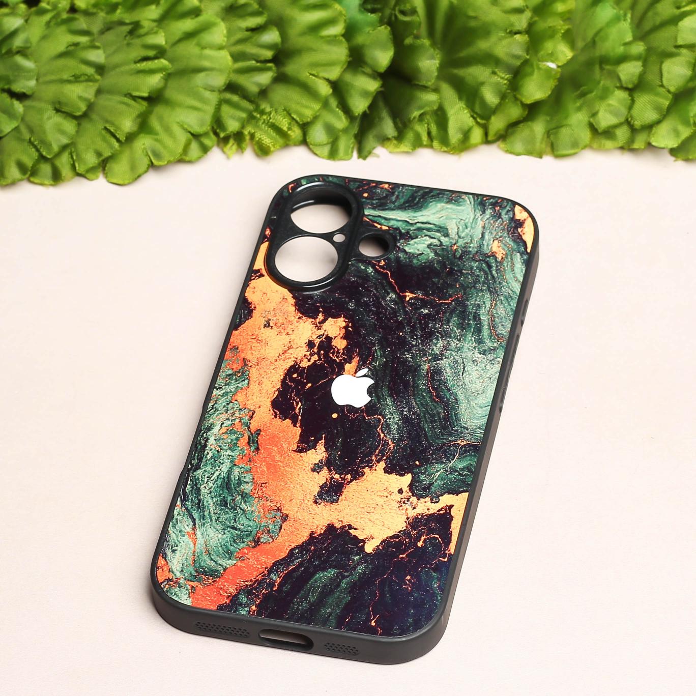 Green Golden elegance marble metal back case for Apple Iphone 16