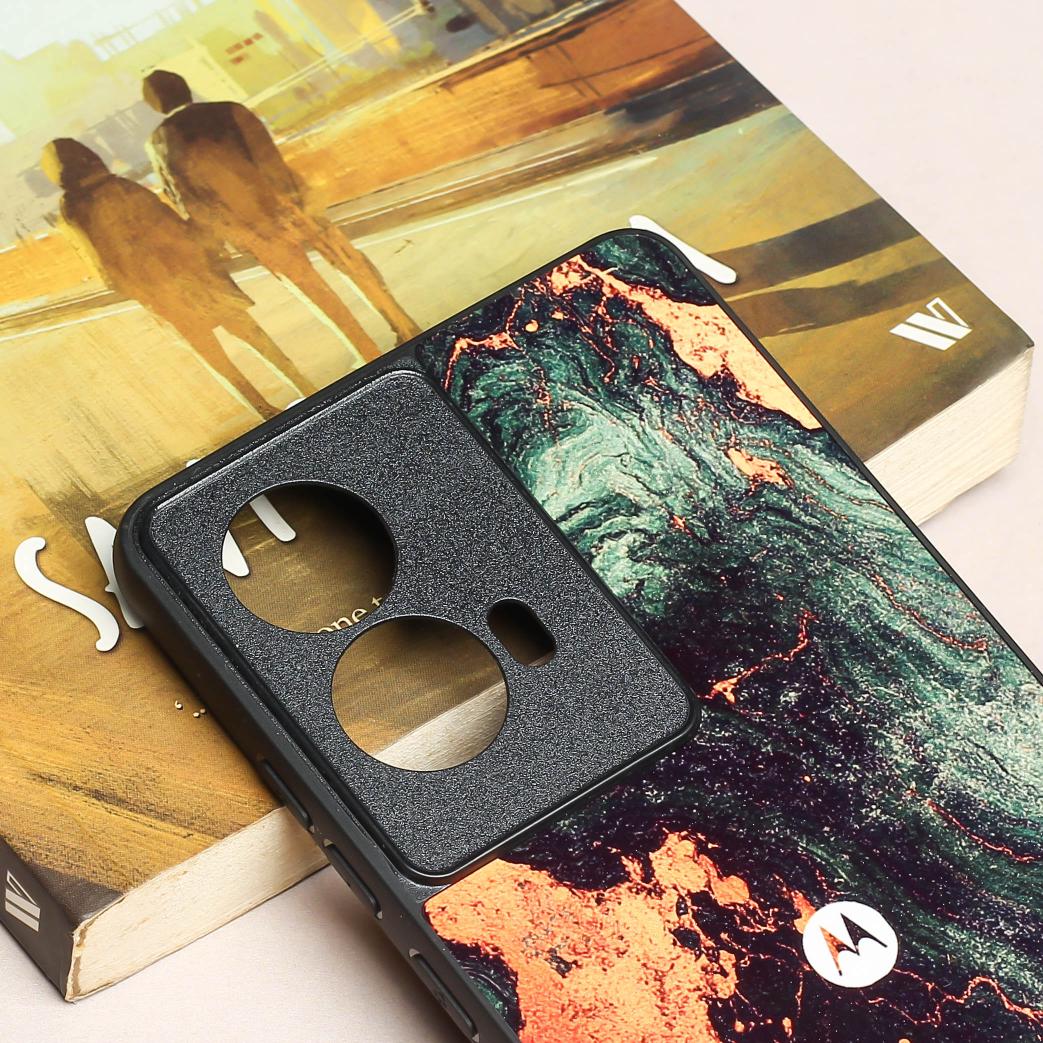 Green Golden elegance marble metal back case for Moto Edge 50 Fusion