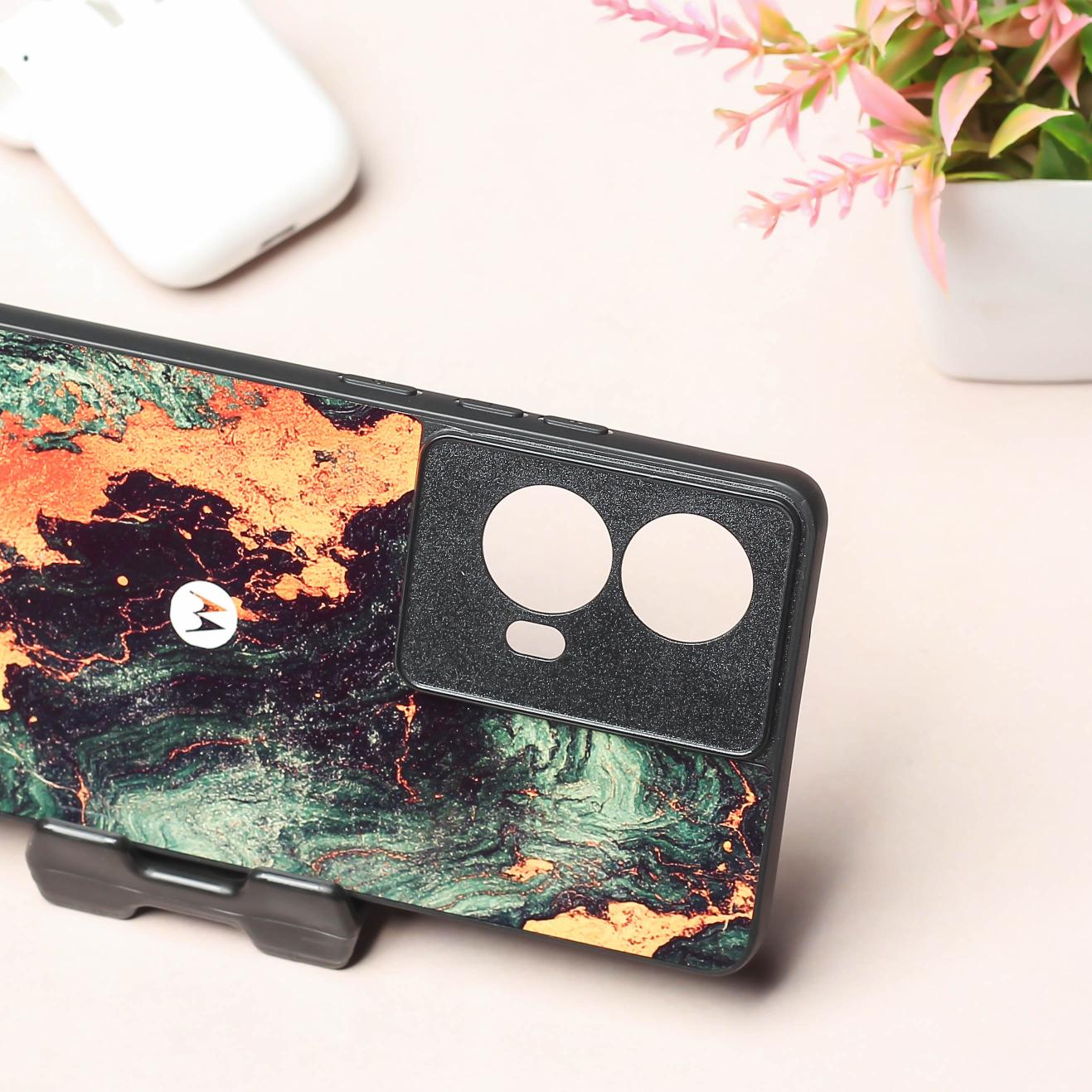 Green Golden elegance marble metal back case for Moto Edge 50 Fusion